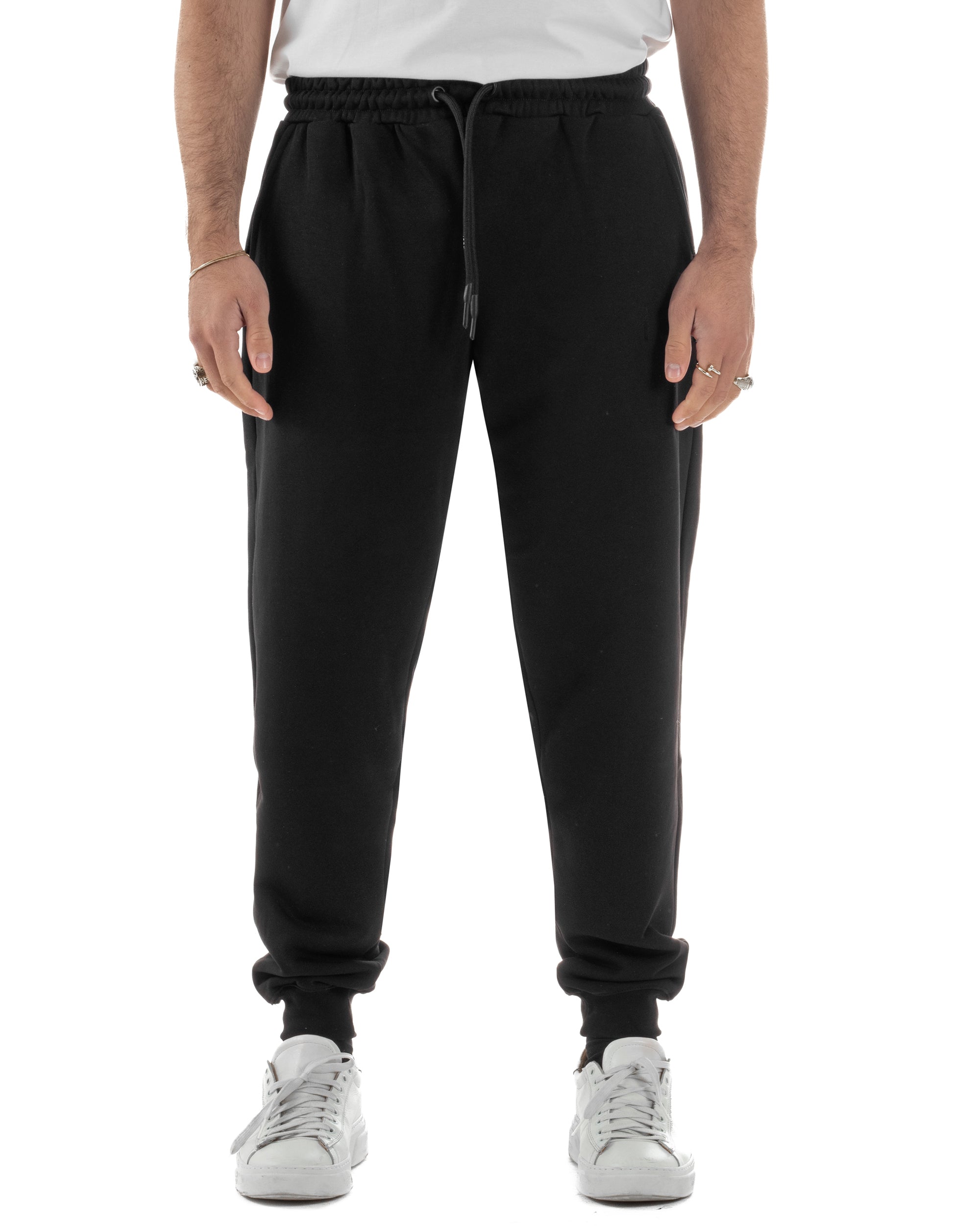 Pantaloni uomo pantalaccio tuta cotone logo basic nero ICON IUP003