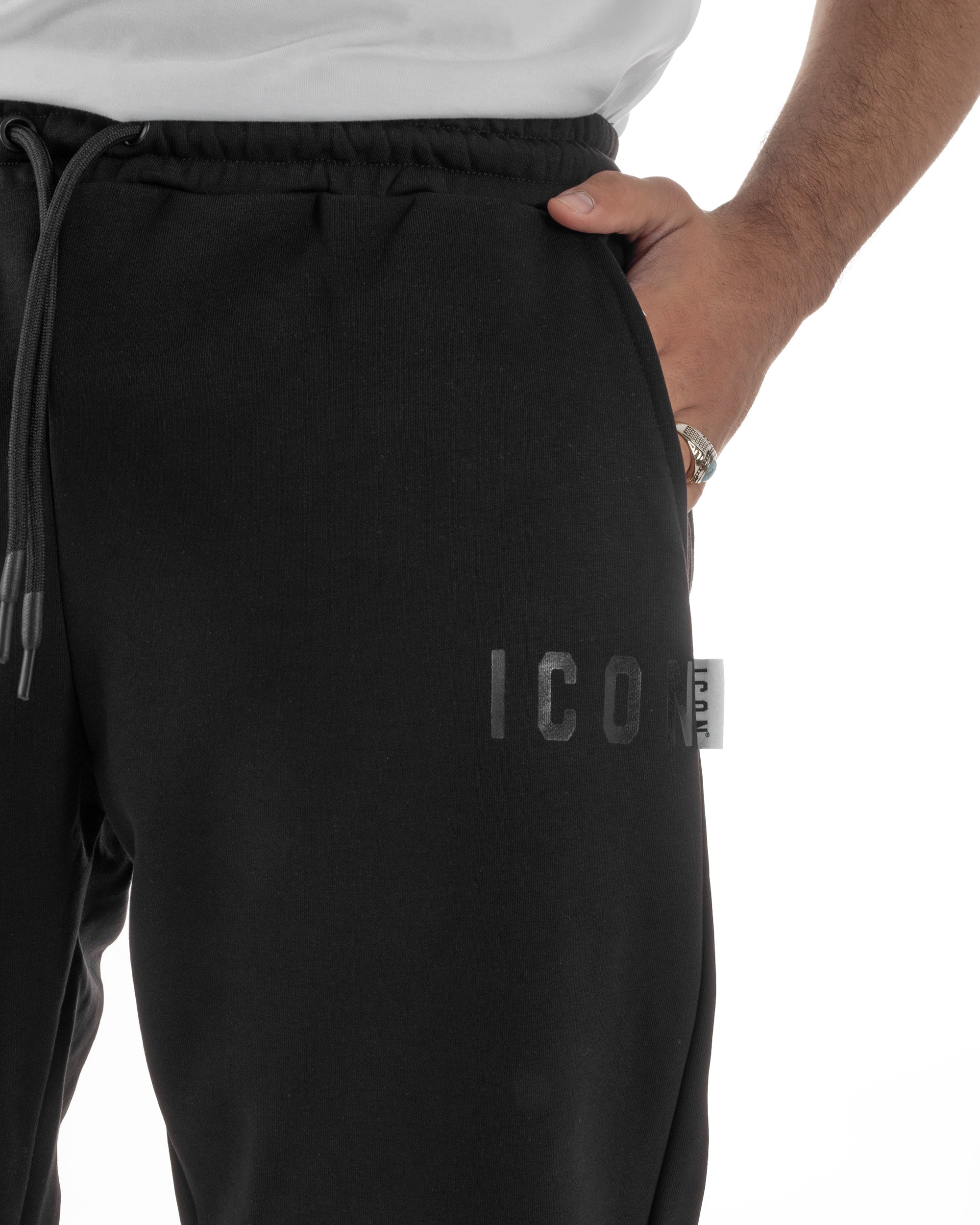 Pantaloni uomo pantalaccio tuta cotone logo basic nero ICON IUP003