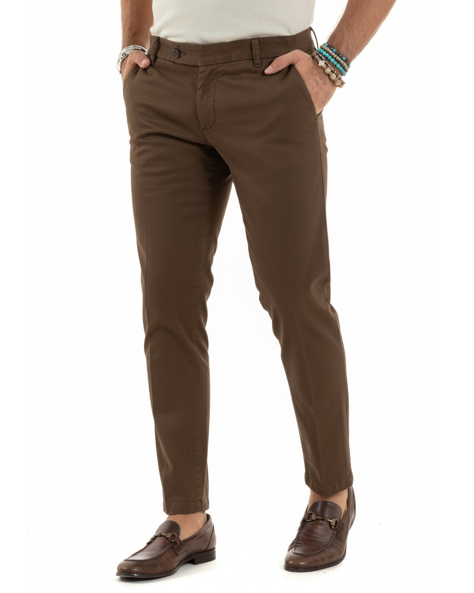 Pantaloni uomo chino abbottonatura allungata tasche america capri cotone estivo slim marrone BlackSunday P6488A