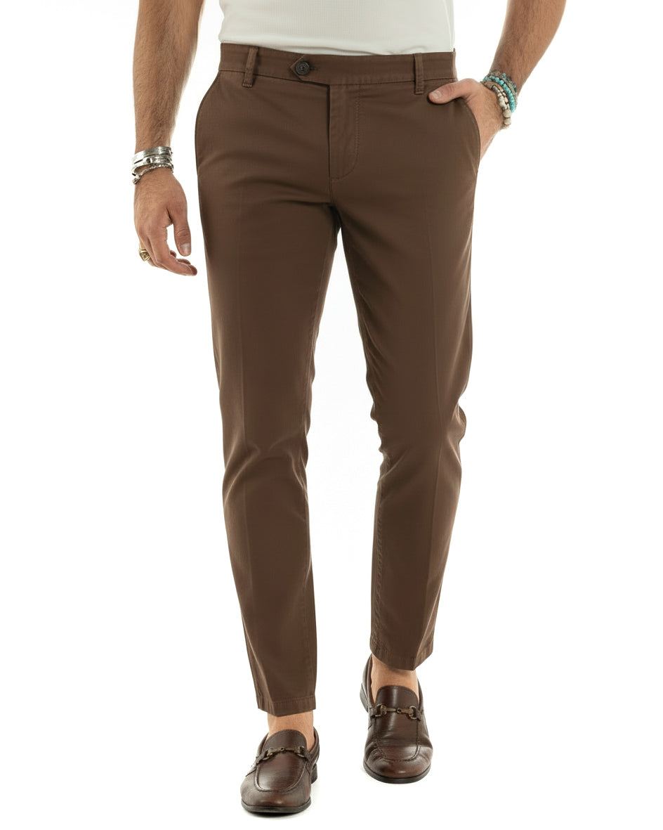 Pantaloni uomo chino abbottonatura allungata tasche america capri cotone estivo slim marrone BlackSunday P6488A