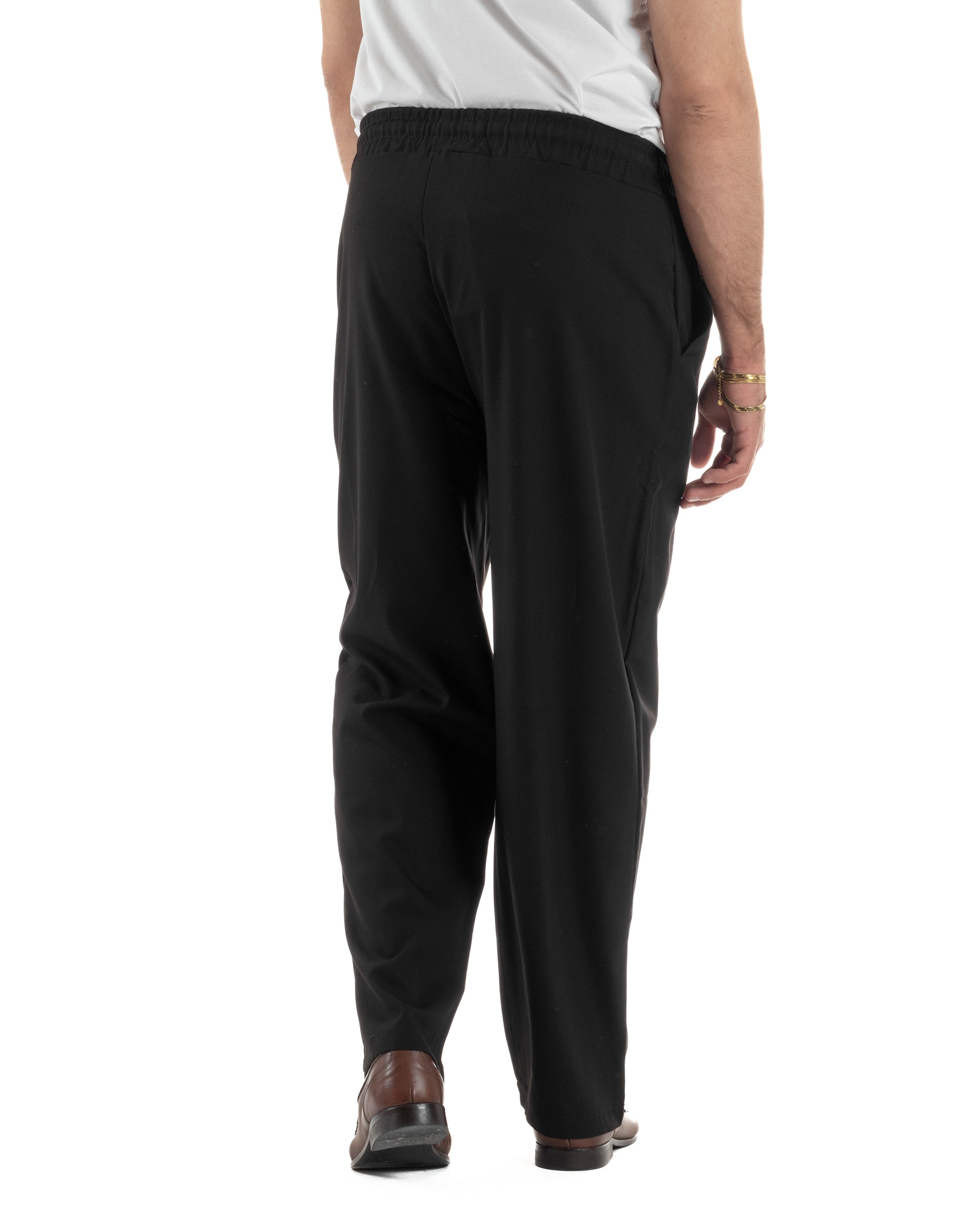 Vista completa posteriore pantaloni uomo nero wide leg relaxed 63% poliestere viscosa spandex