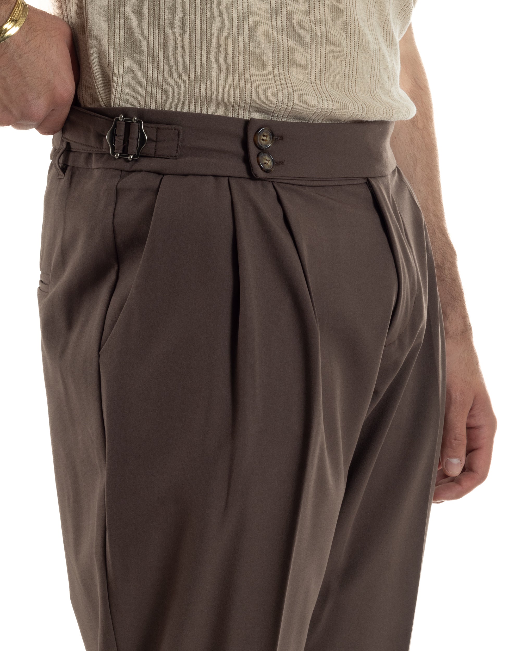 Pantaloni uomo viscosa fibbia abbottonatura allungata gurkha pants marrone BlackSunday P6496A