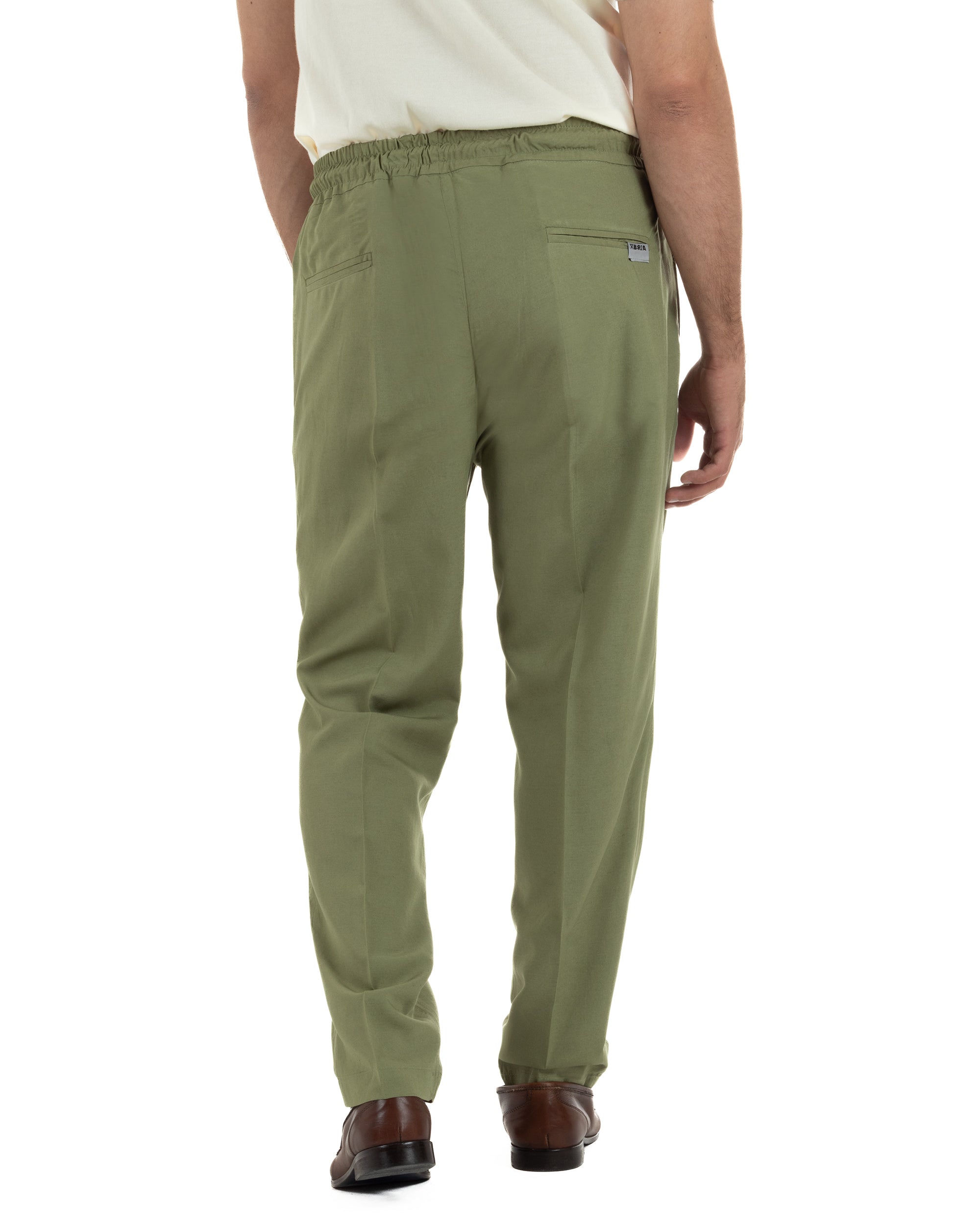 Pantalaccio uomo lino viscosa pantaloni coulisse relaxed fit verde militare BERNA M-261226