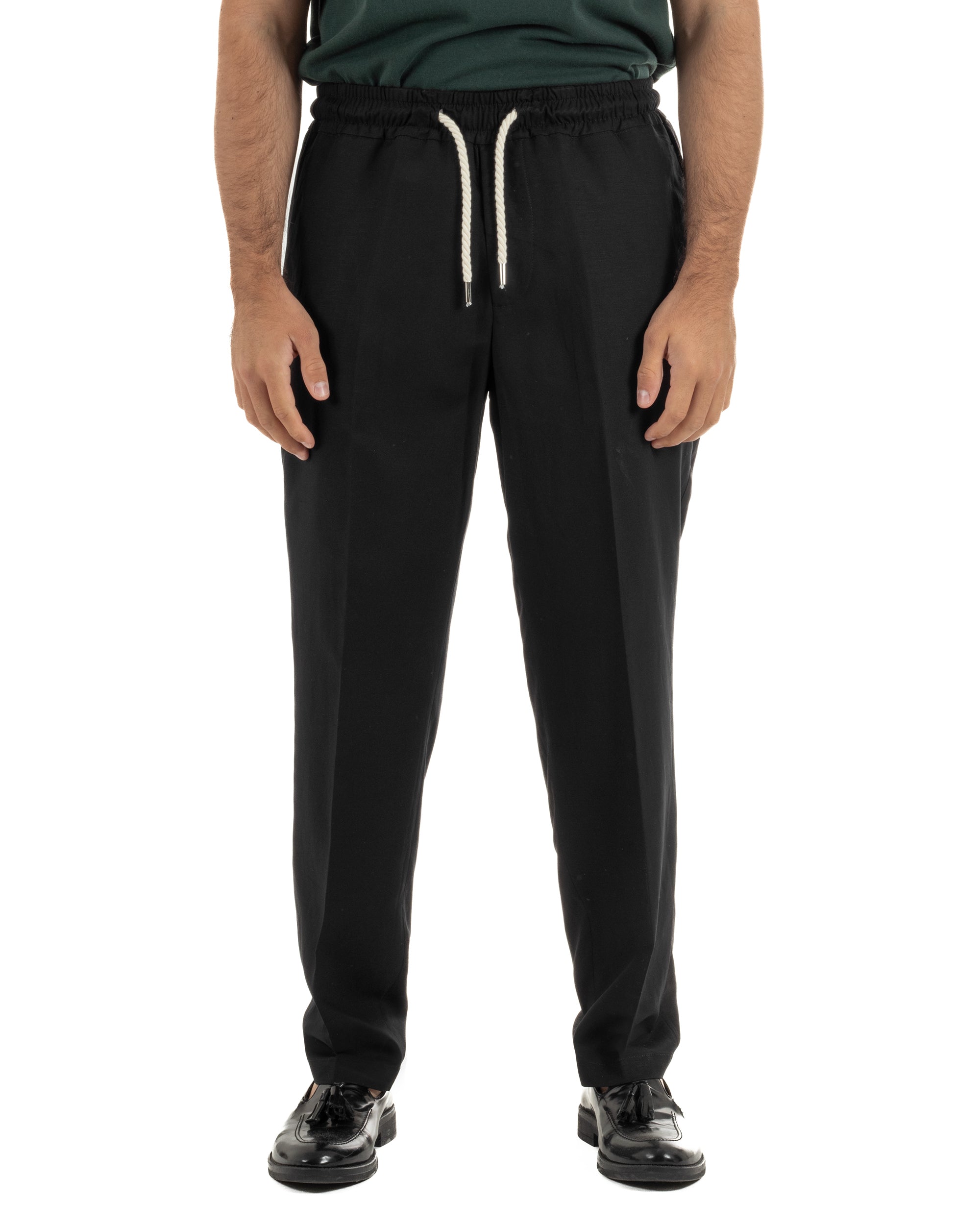Pantalaccio uomo lino viscosa pantaloni coulisse relaxed fit nero BERNA M-261226