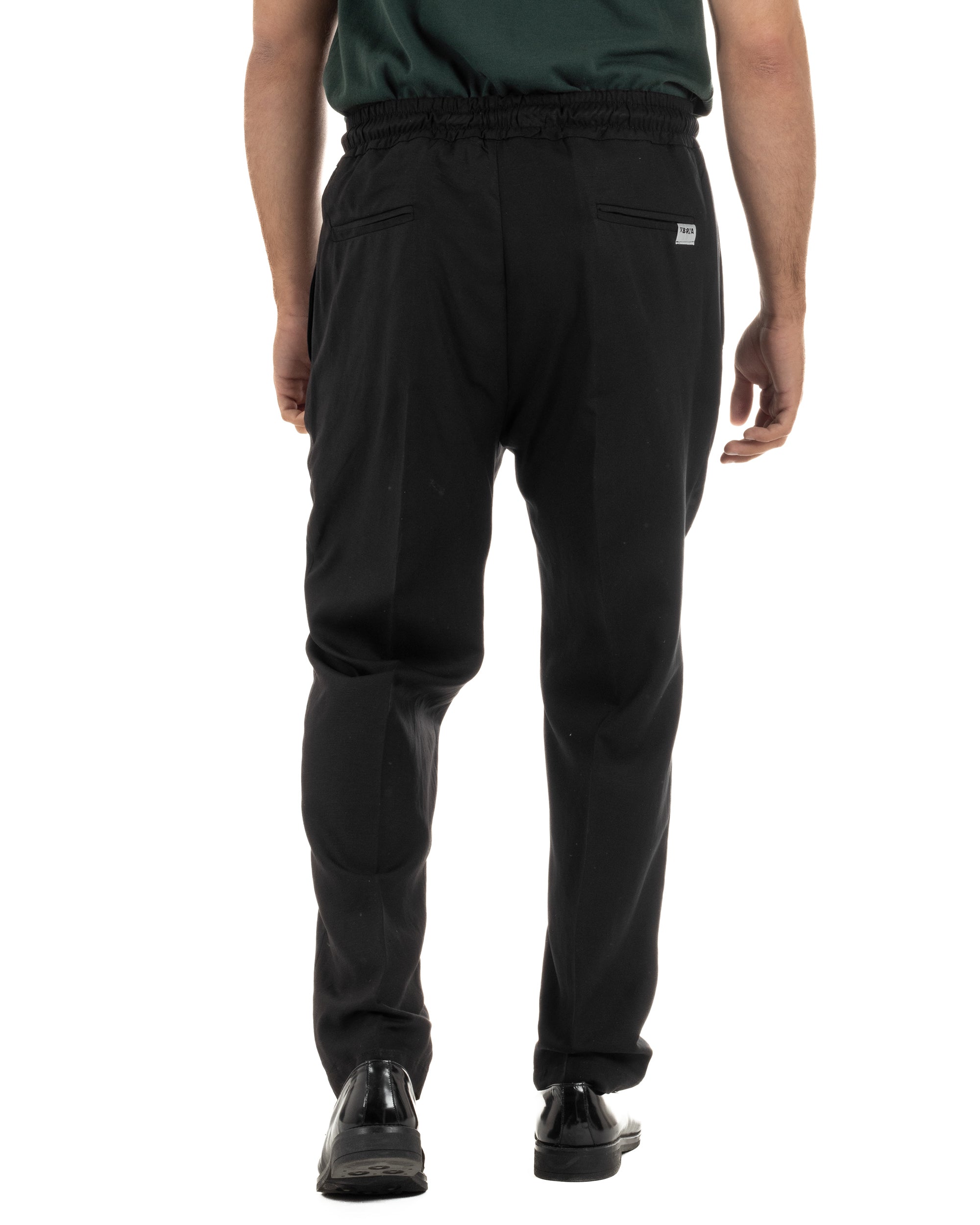 Pantalaccio uomo lino viscosa pantaloni coulisse relaxed fit nero BERNA M-261226