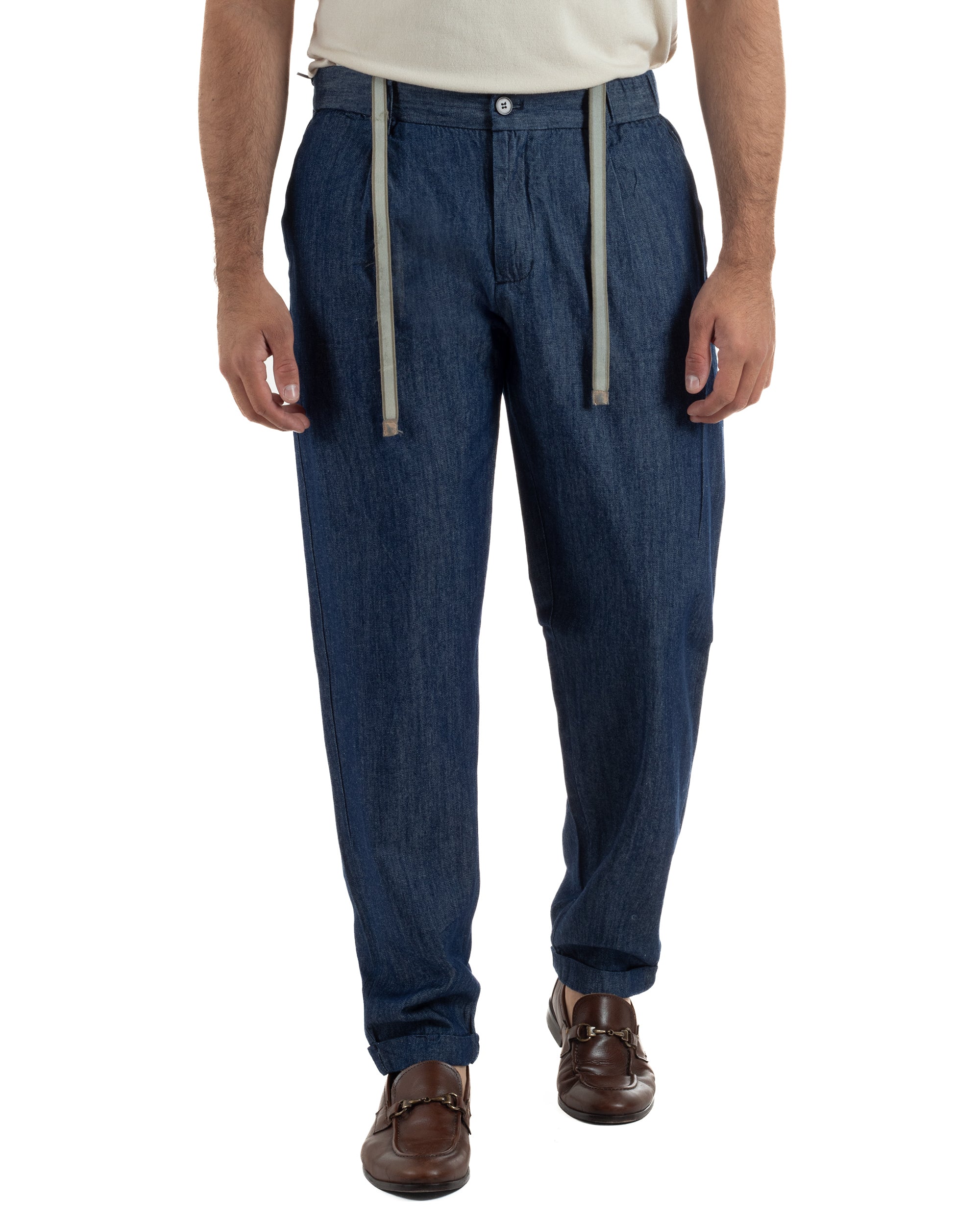 Pantaloni pantalaccio uomo chino tasche america sartoriale coulisse denim melangiato GIOSAL-P6507A