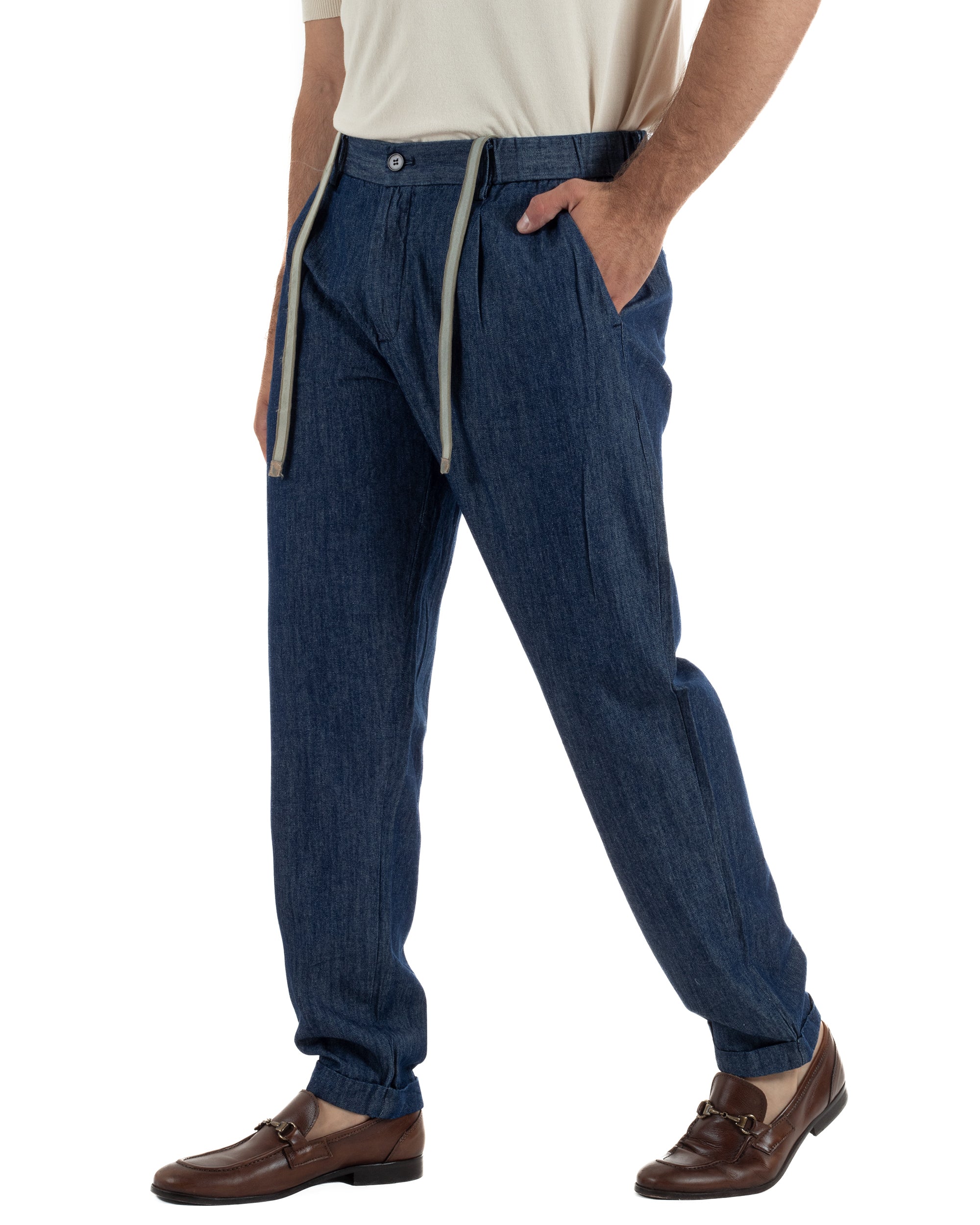 Pantaloni pantalaccio uomo chino tasche america sartoriale coulisse denim melangiato GIOSAL-P6507A