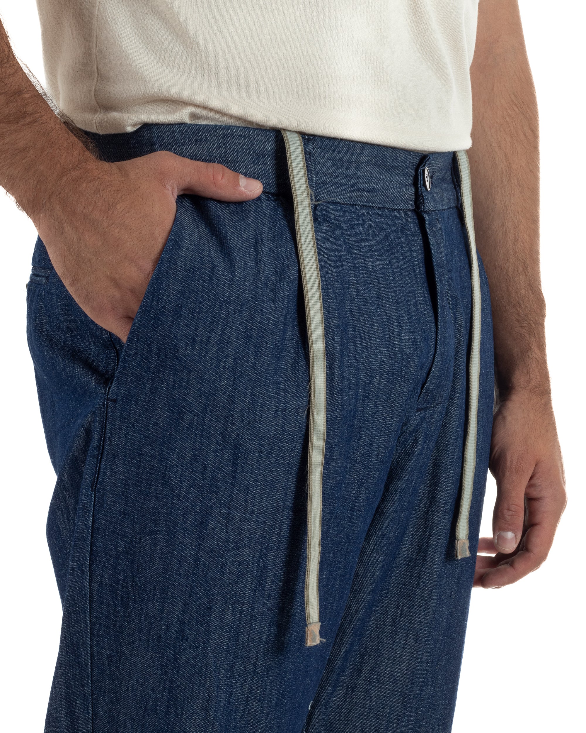 Pantaloni pantalaccio uomo chino tasche america sartoriale coulisse denim melangiato GIOSAL-P6507A