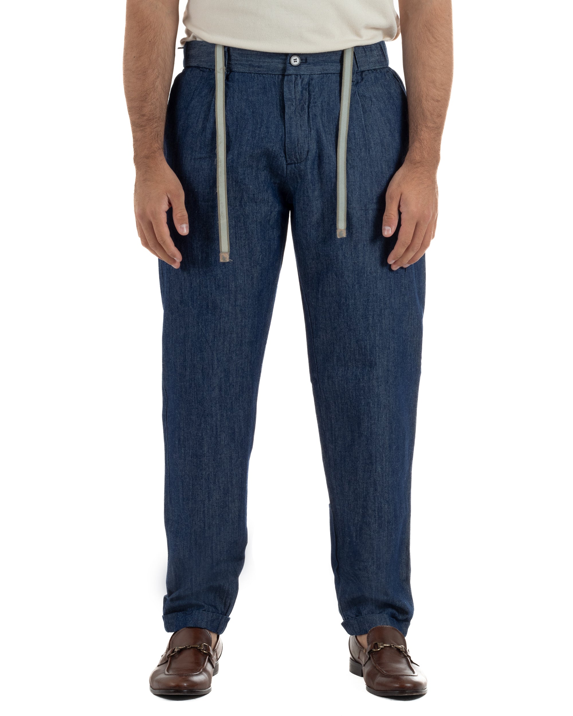Pantaloni pantalaccio uomo chino tasche america sartoriale coulisse denim melangiato GIOSAL-P6507A