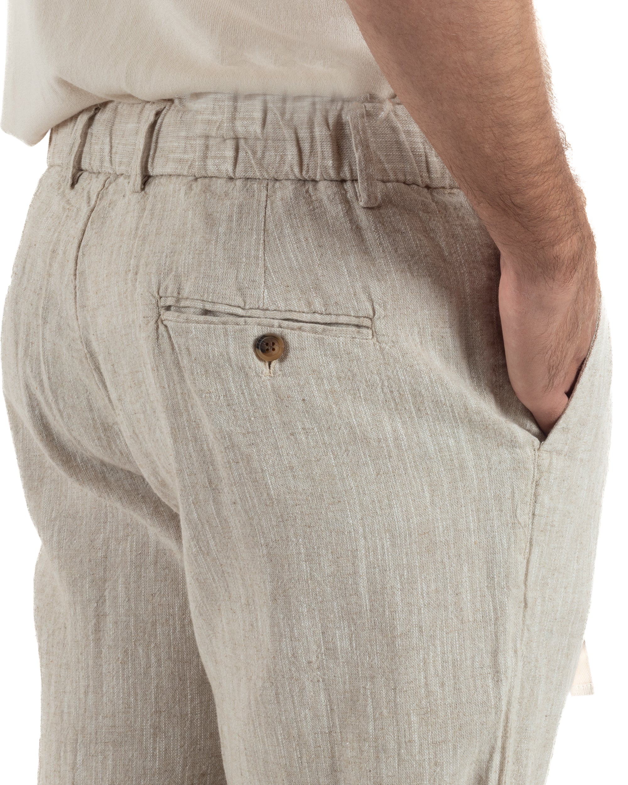 Pantaloni pantalaccio uomo lino sartoriale coulisse beige melangiato GIOSAL-P6508A