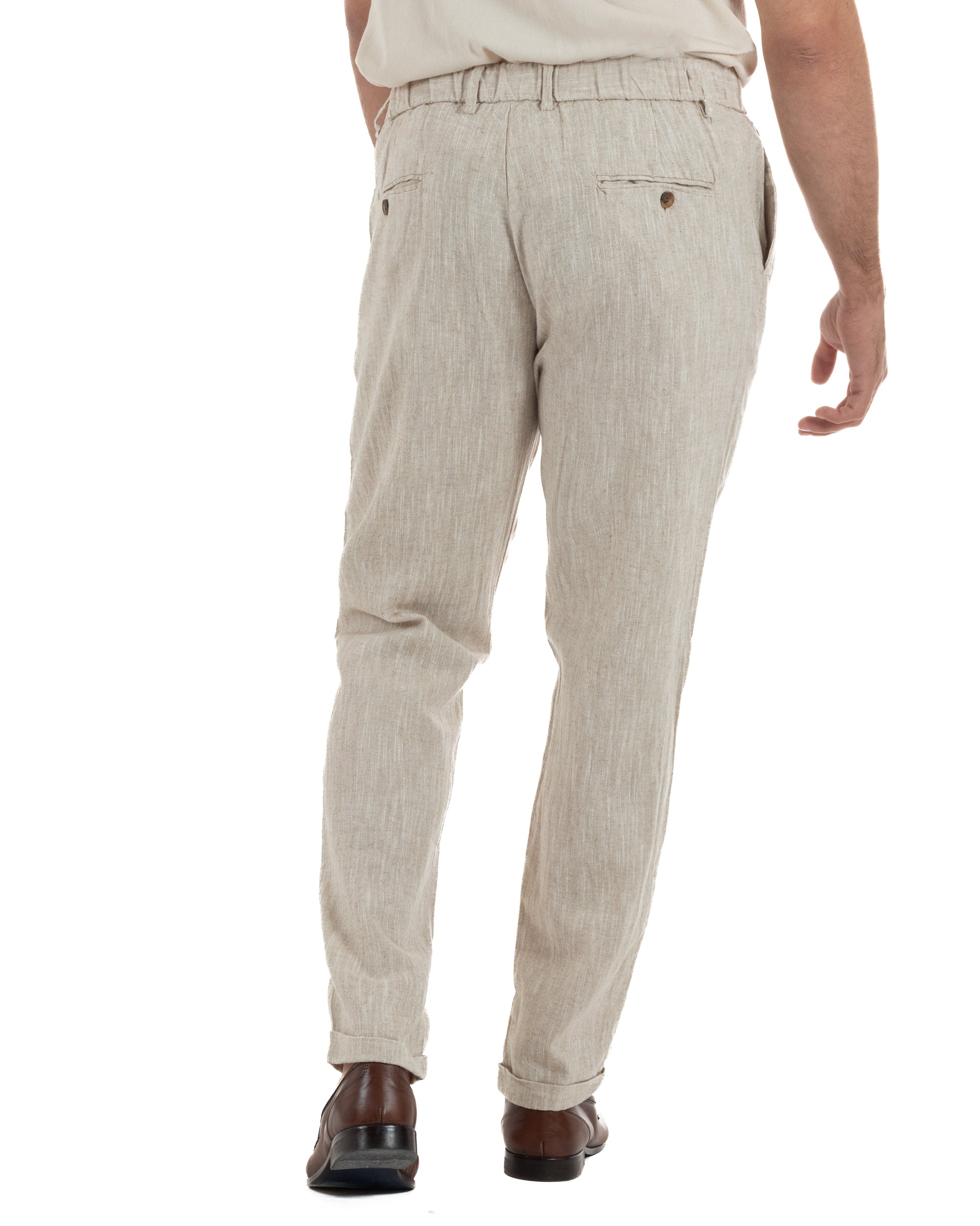 Pantaloni pantalaccio uomo lino sartoriale coulisse beige melangiato GIOSAL-P6508A