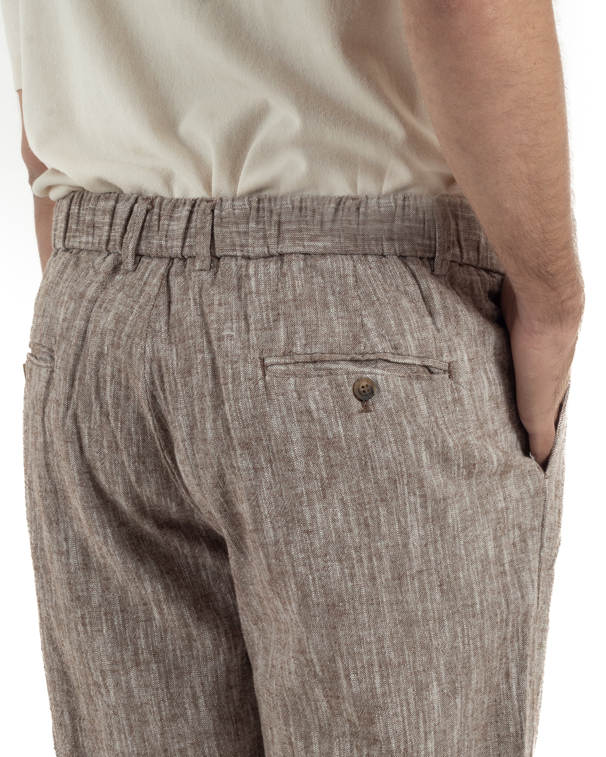 Pantaloni pantalaccio uomo lino sartoriale coulisse fango melangiato GIOSAL-P6509A