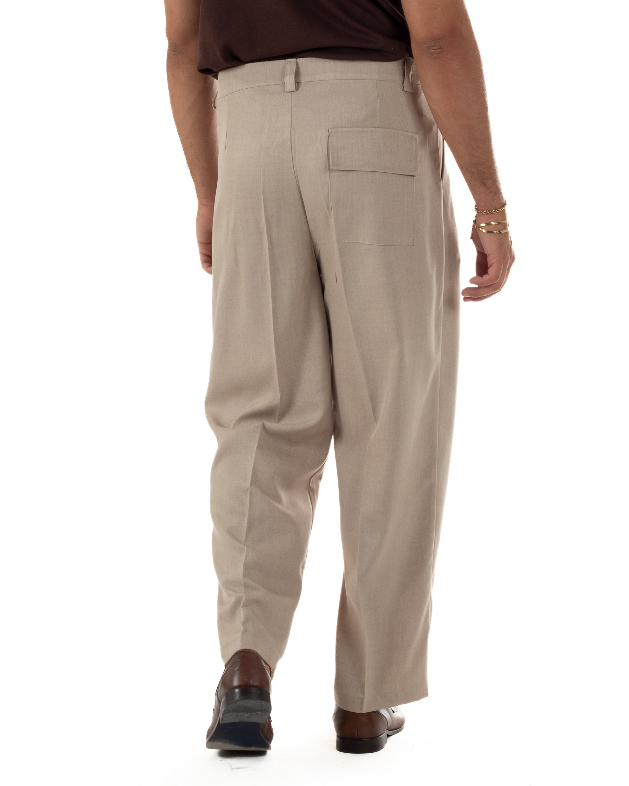 Pantaloni uomo gurkha doppia pinces fondo largo beige melangiato GIOSAL-P6512A