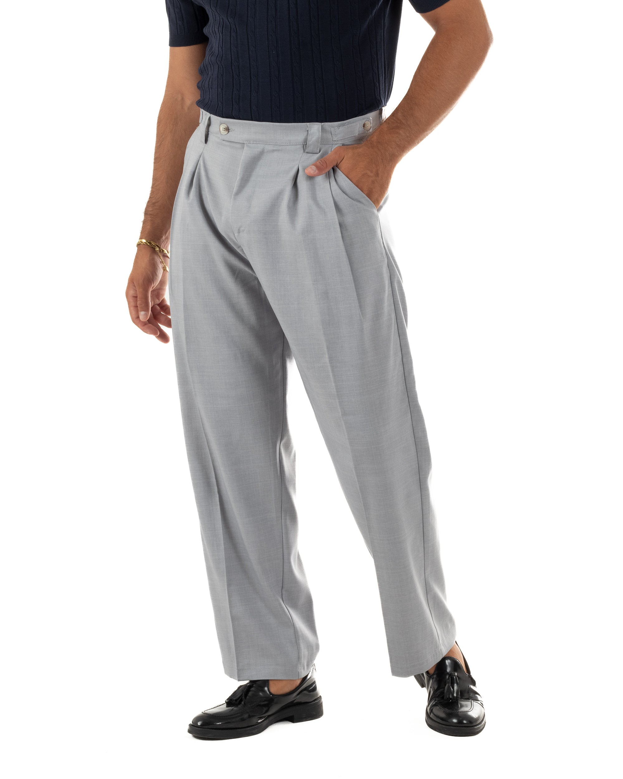 Pantaloni uomo gurkha doppia pinces fondo largo grigio melangiato GIOSAL-P6513A