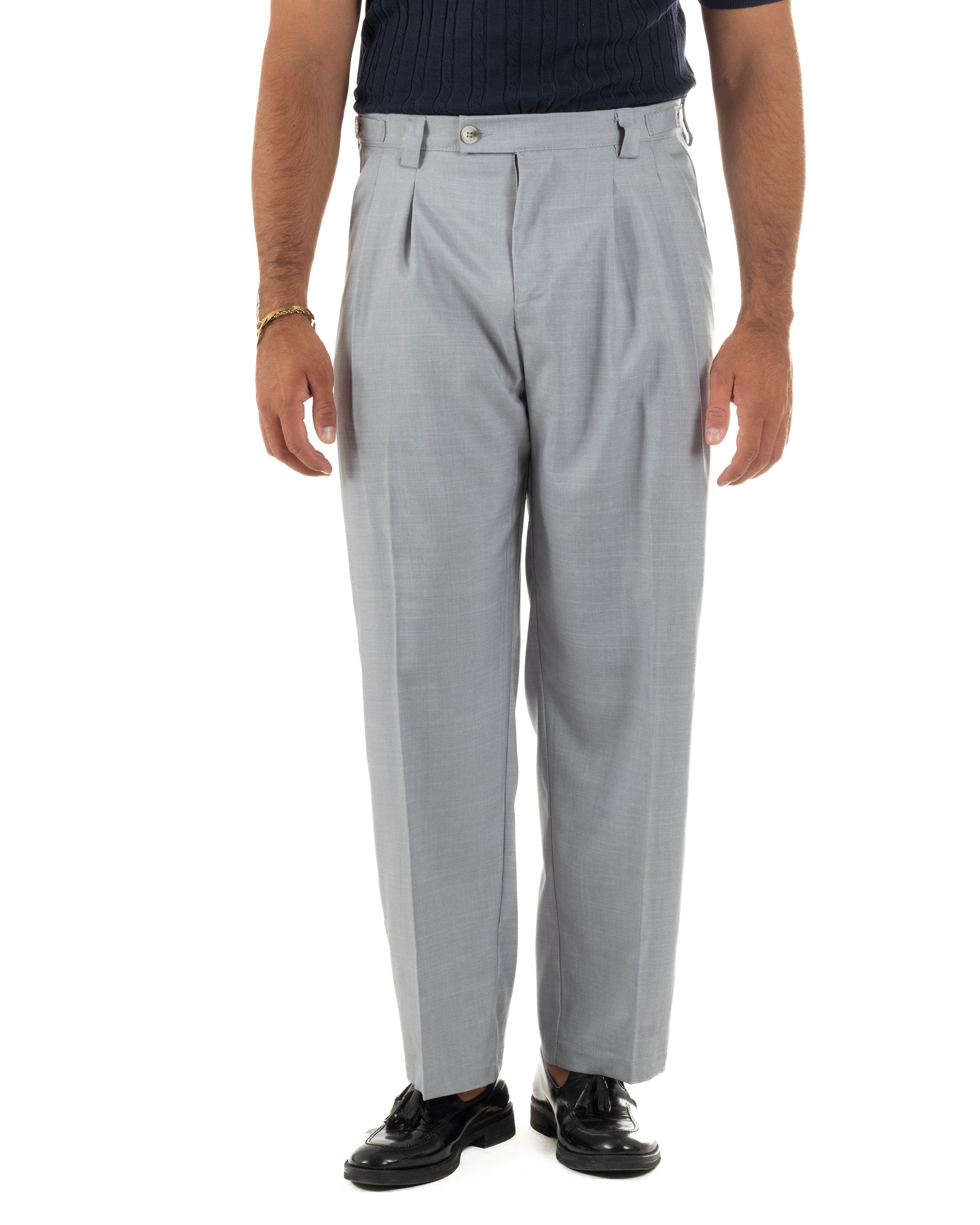 Pantaloni uomo gurkha doppia pinces fondo largo grigio melangiato GIOSAL-P6513A