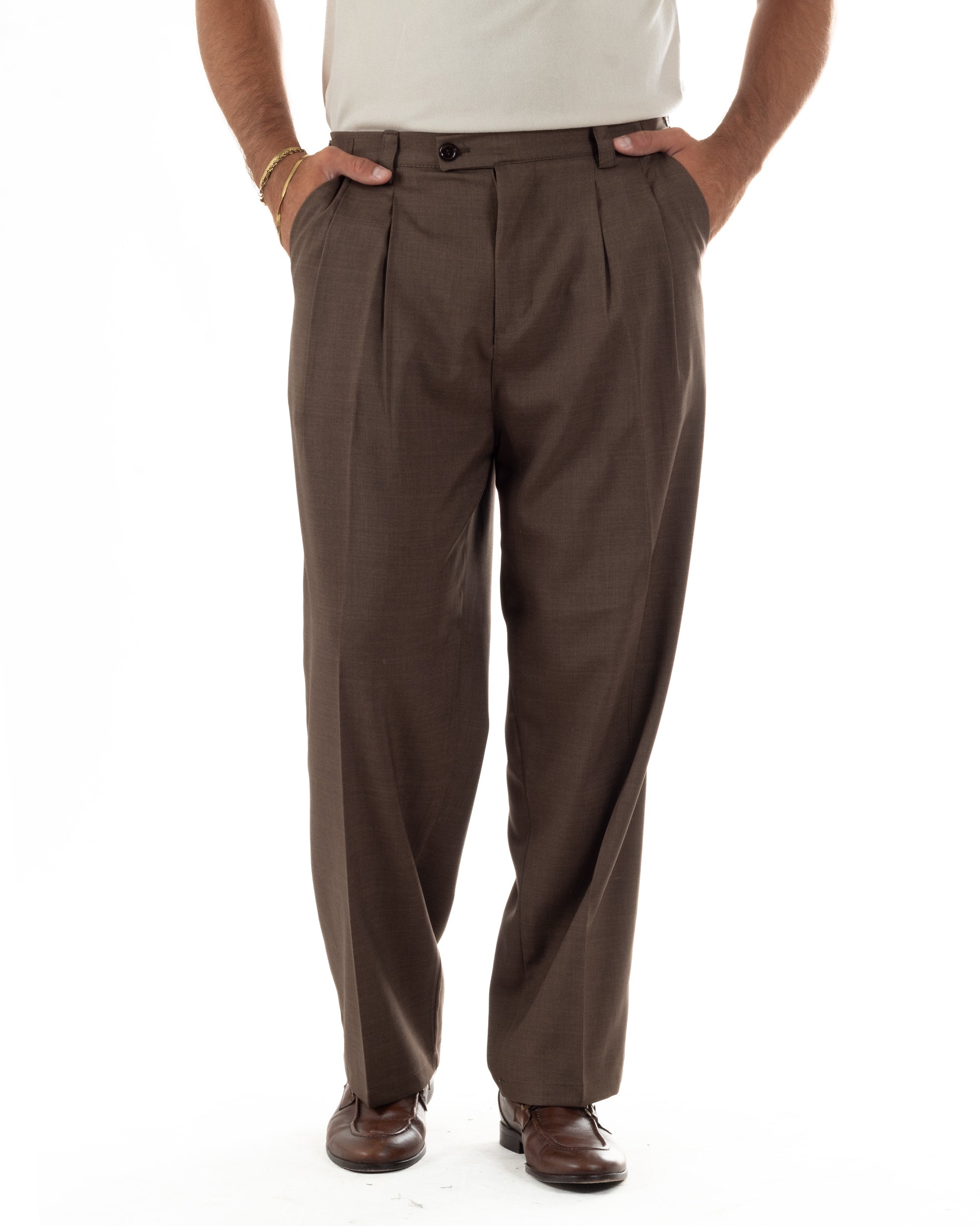 Pantaloni uomo gurkha doppia pinces fondo largomarrone melangiato GIOSAL-P6514A