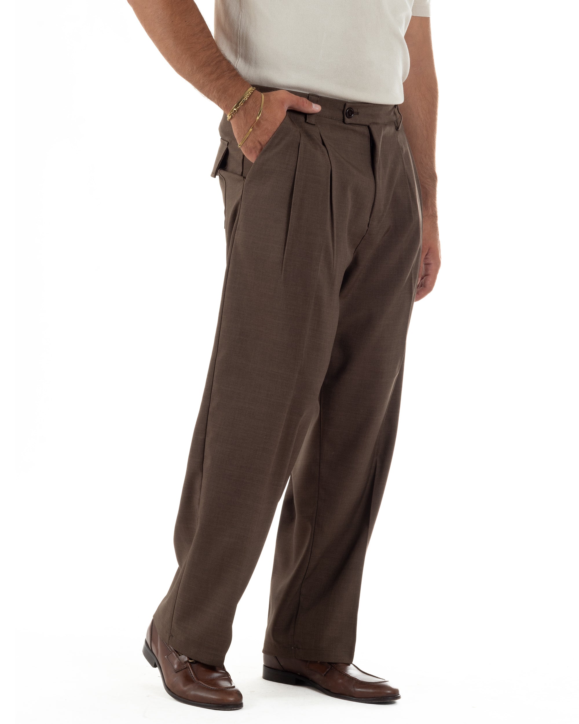 Pantaloni uomo gurkha doppia pinces fondo largomarrone melangiato GIOSAL-P6514A