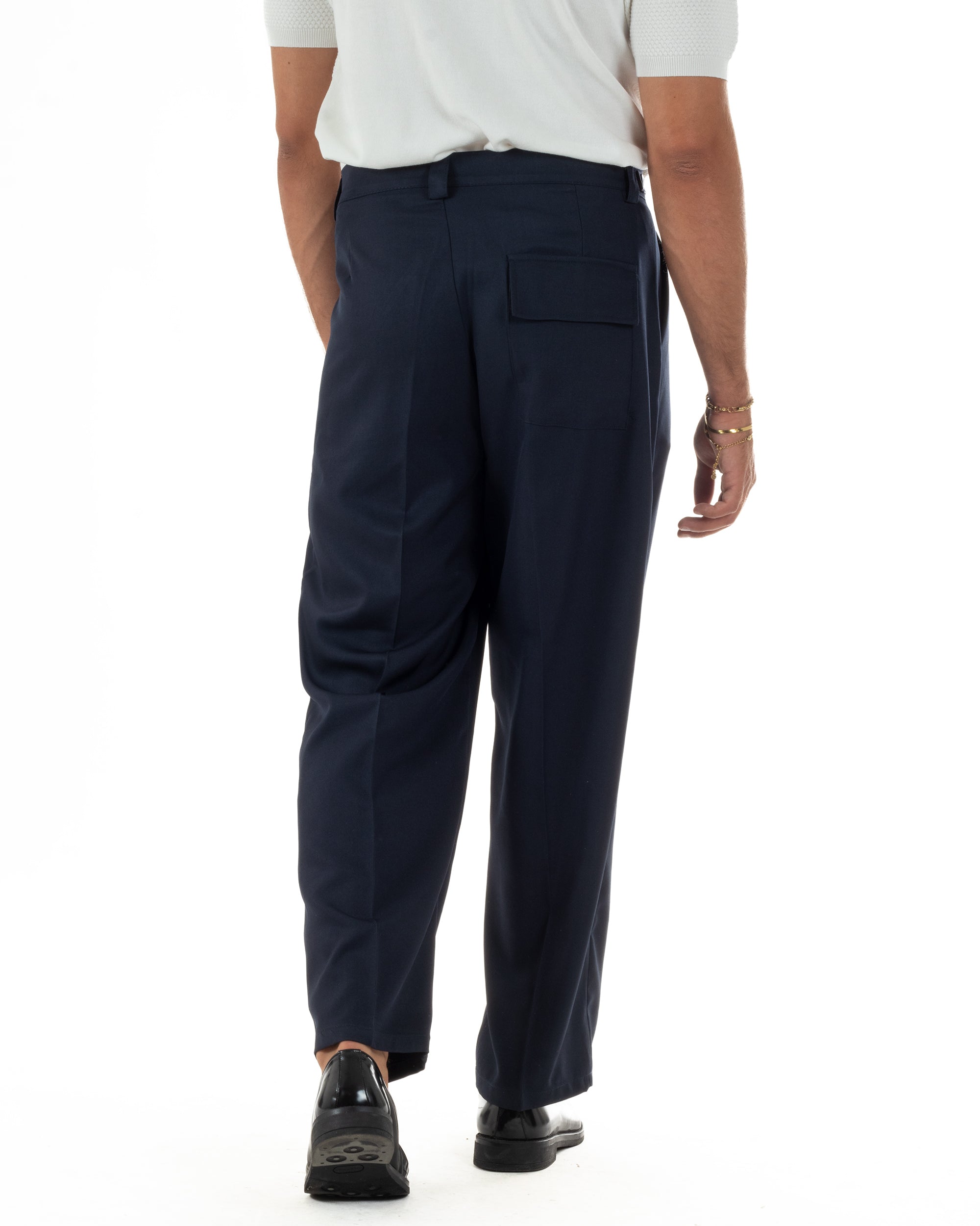 Pantaloni uomo gurkha doppia pinces fondo largo blu GIOSAL-P6515A