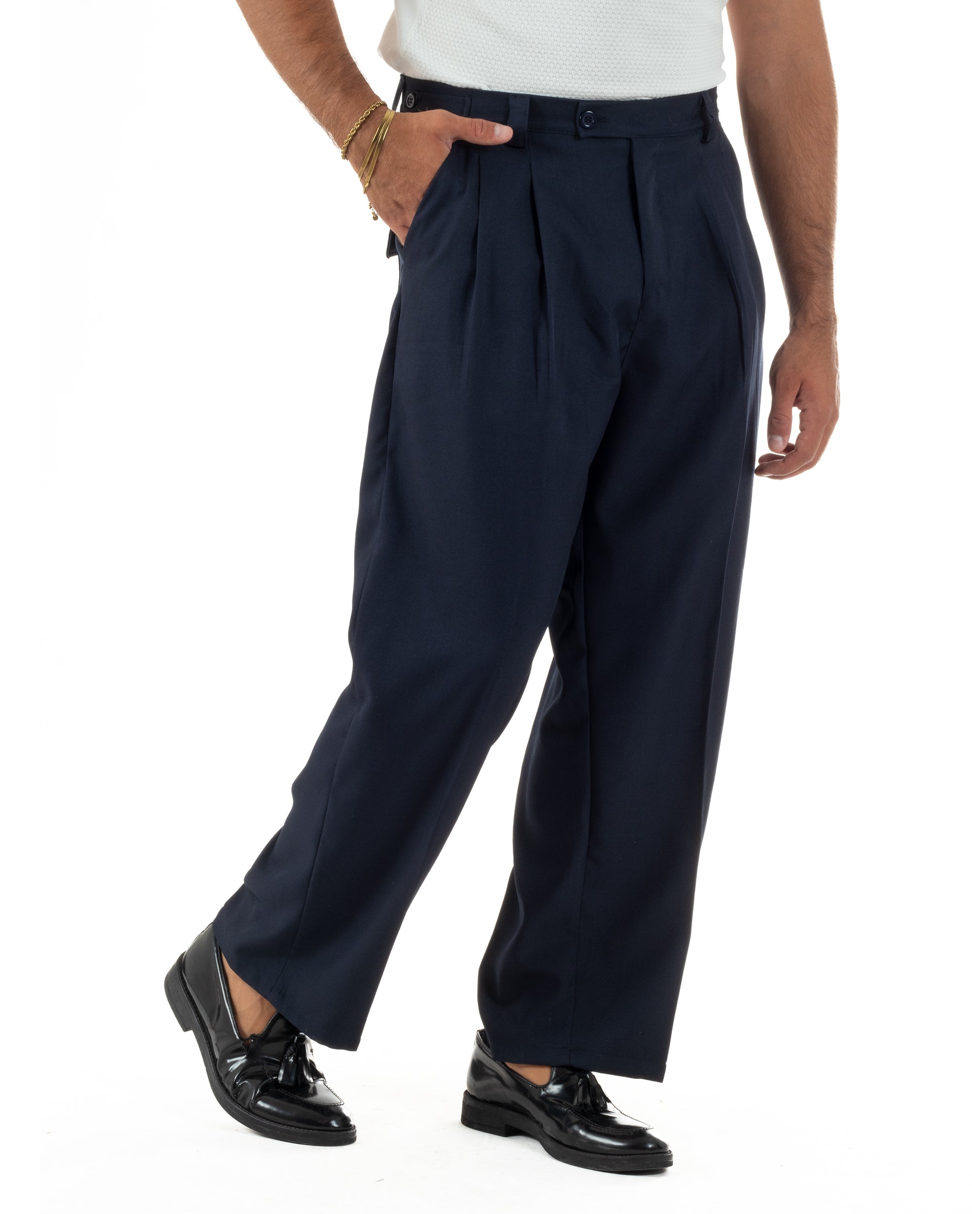 Pantaloni uomo gurkha doppia pinces fondo largo blu GIOSAL-P6515A