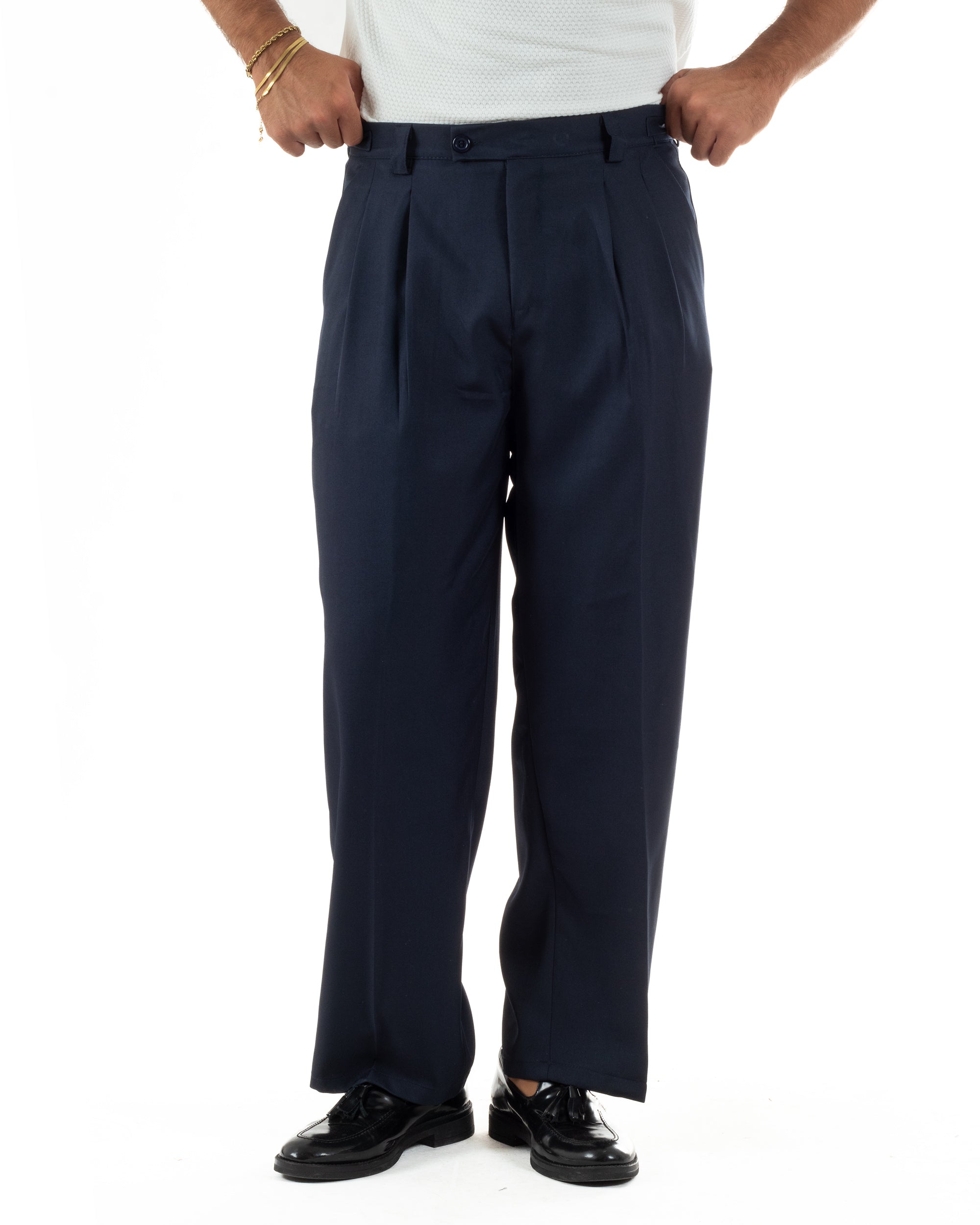 Pantaloni uomo gurkha doppia pinces fondo largo blu GIOSAL-P6515A