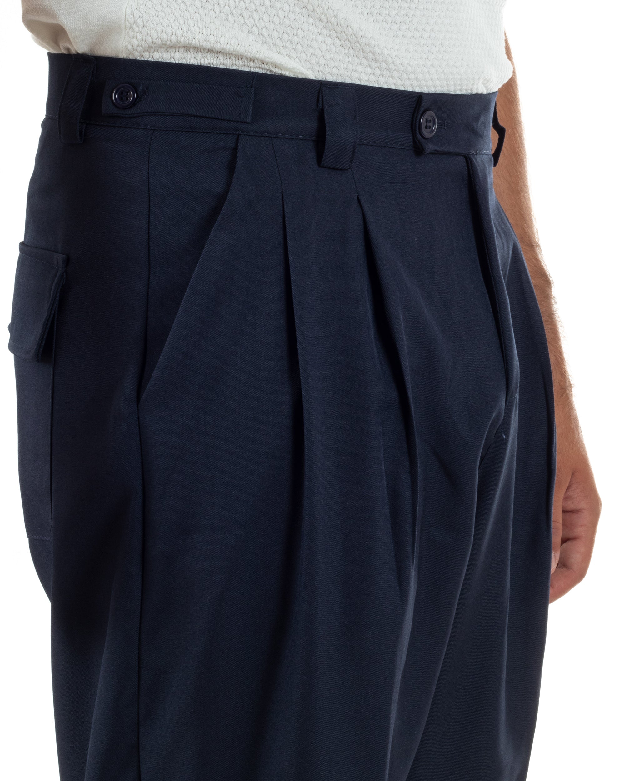 Pantaloni uomo gurkha doppia pinces fondo largo blu GIOSAL-P6515A