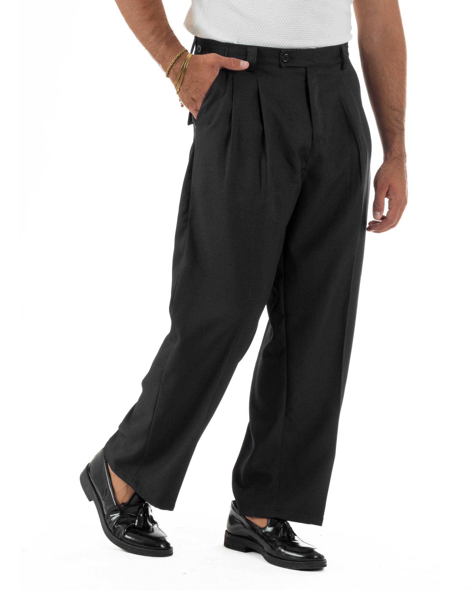 Pantaloni uomo sartoriali con pinces fondo largo nero GIOSAL-P6516A