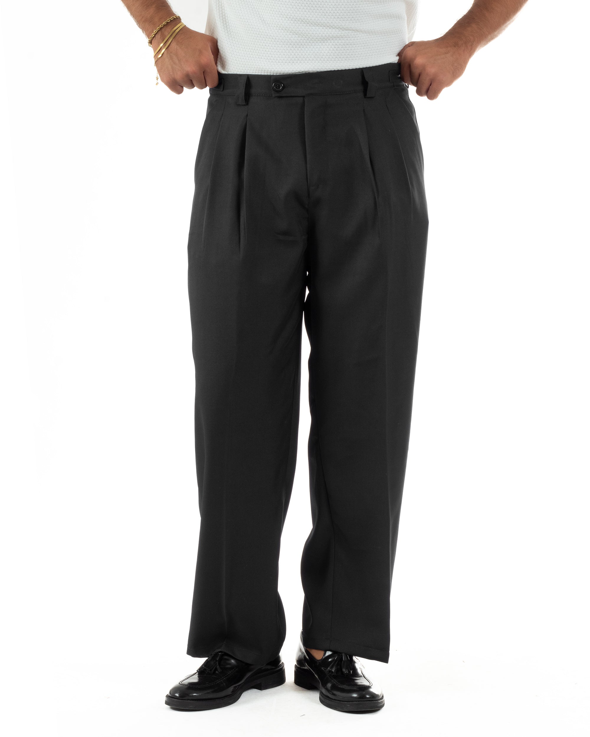 Pantaloni uomo sartoriali con pinces fondo largo nero GIOSAL-P6516A