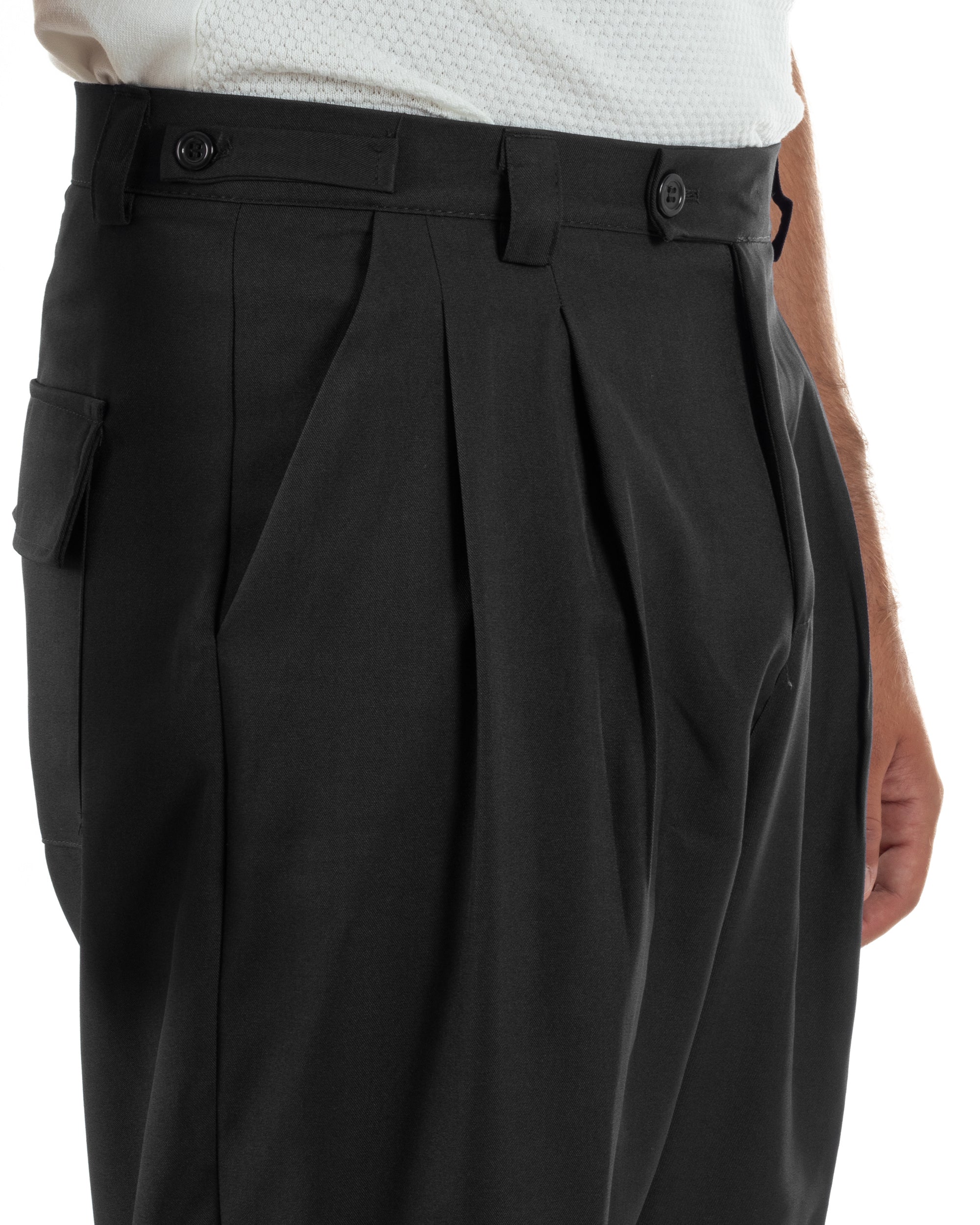 Pantaloni uomo sartoriali con pinces fondo largo nero GIOSAL-P6516A