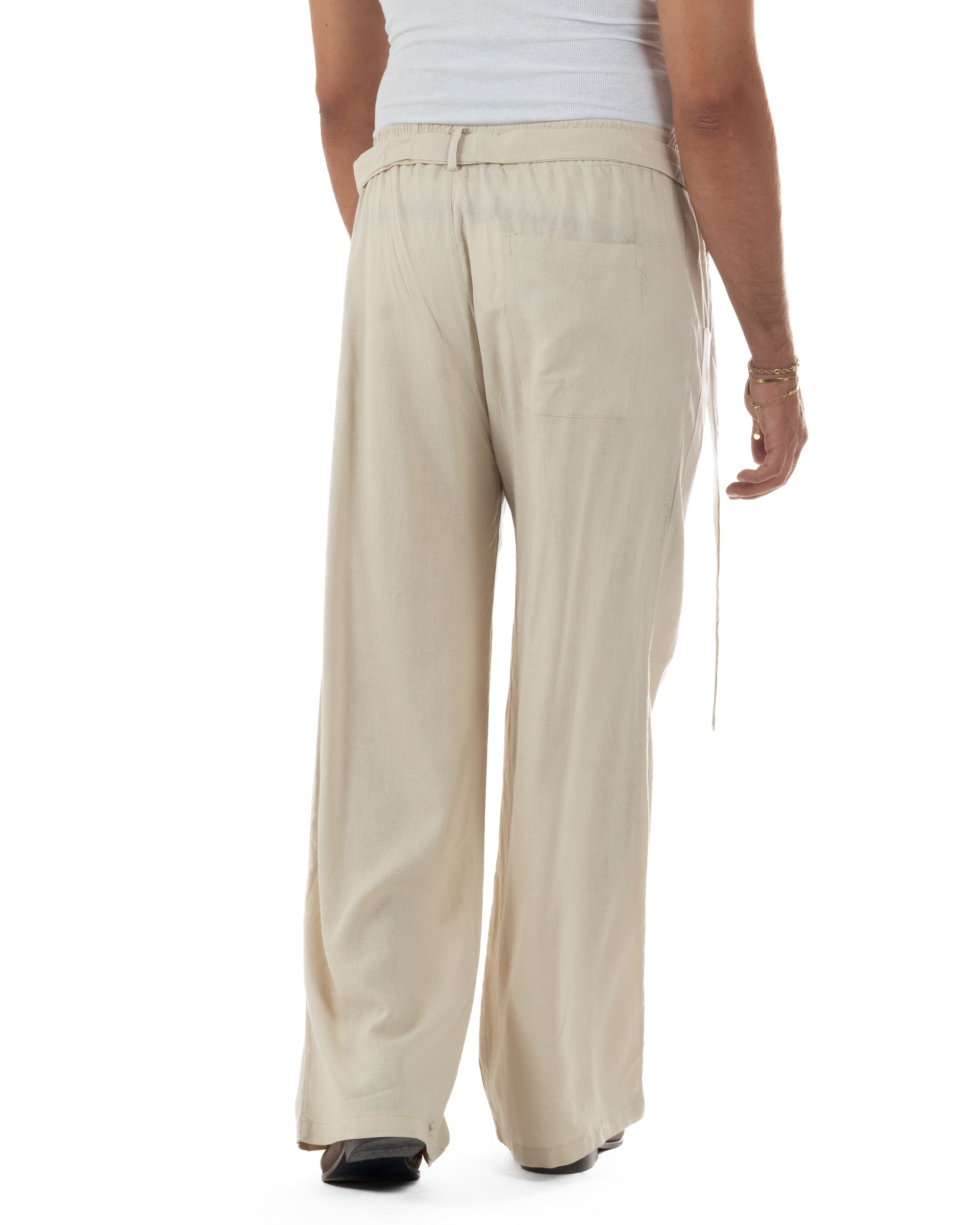 Pantaloni lino uomo baggy fit tasconi cintura beige GIOSAL-P6517A