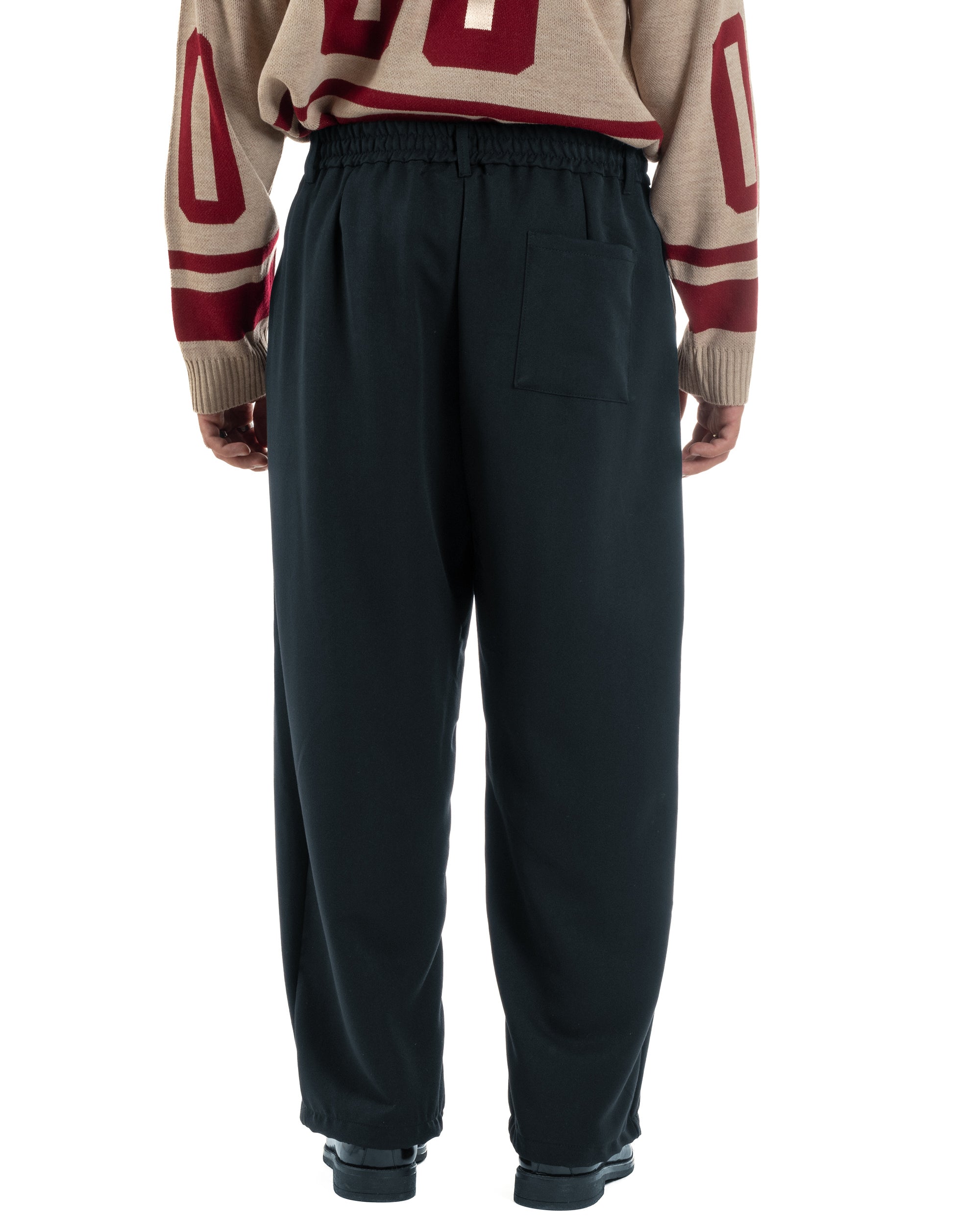 Pantaloni uomo viscosa baggy wide fit pinces blu P6523A
