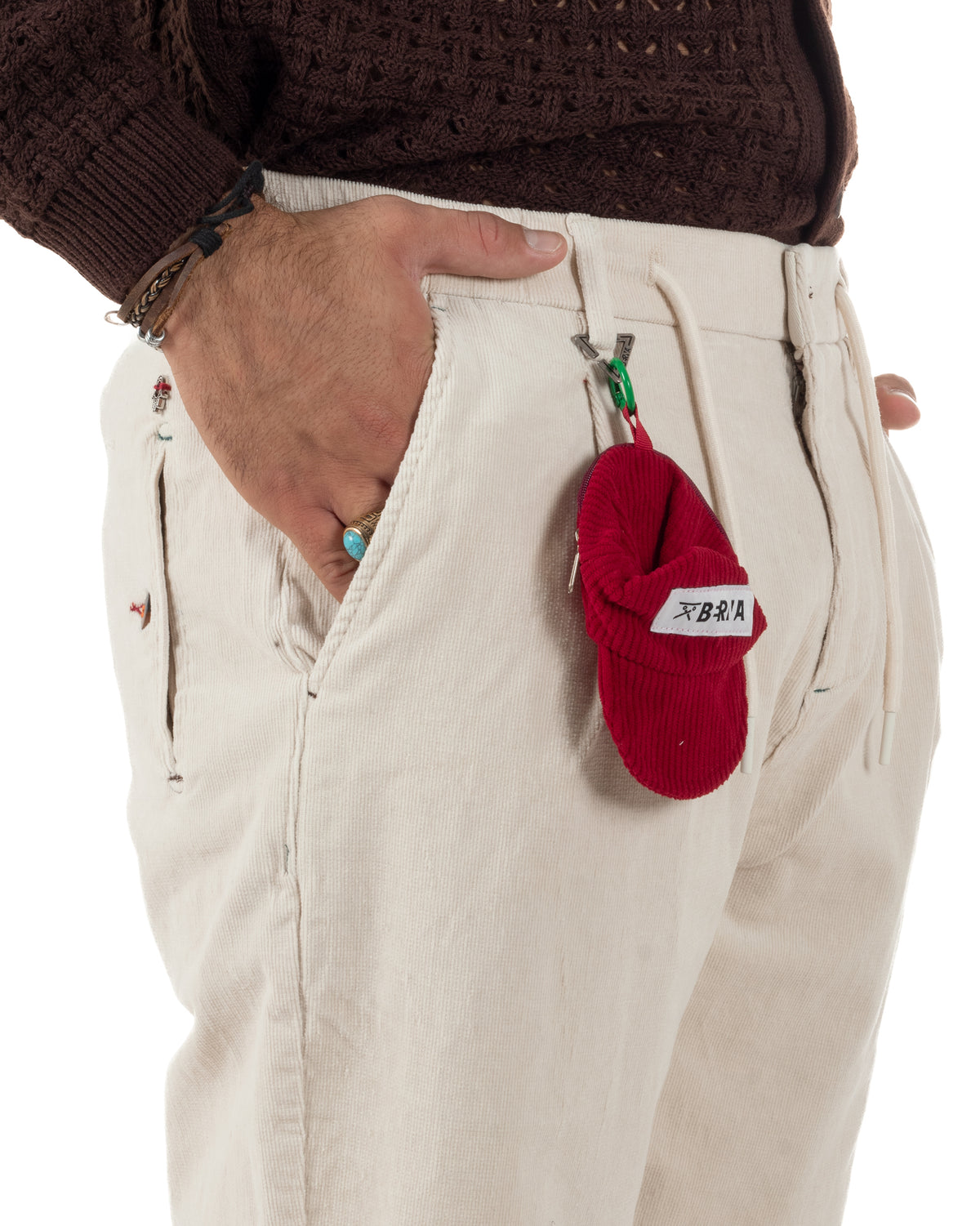 Pantaloni uomo in velluto a coste con coulisse panna Berna-M 262311-1