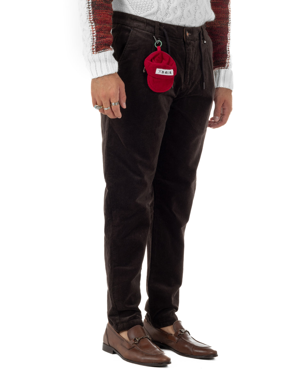 Pantaloni uomo in velluto a coste con coulisse marrone Berna-M 262311-1