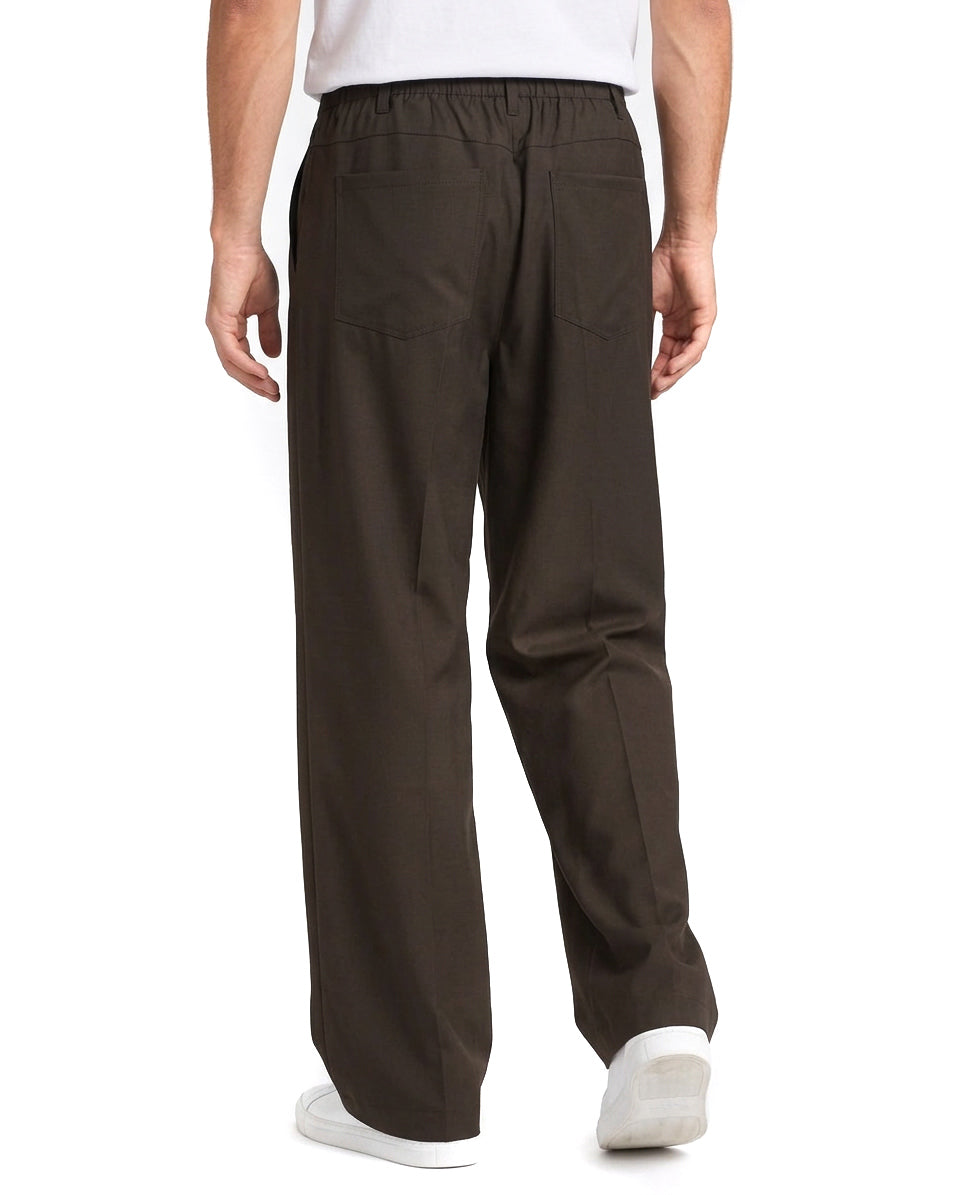 Pantaloni uomo baggy fit wide leg e vita elasticizzata marrone GIOSAL-P6531A