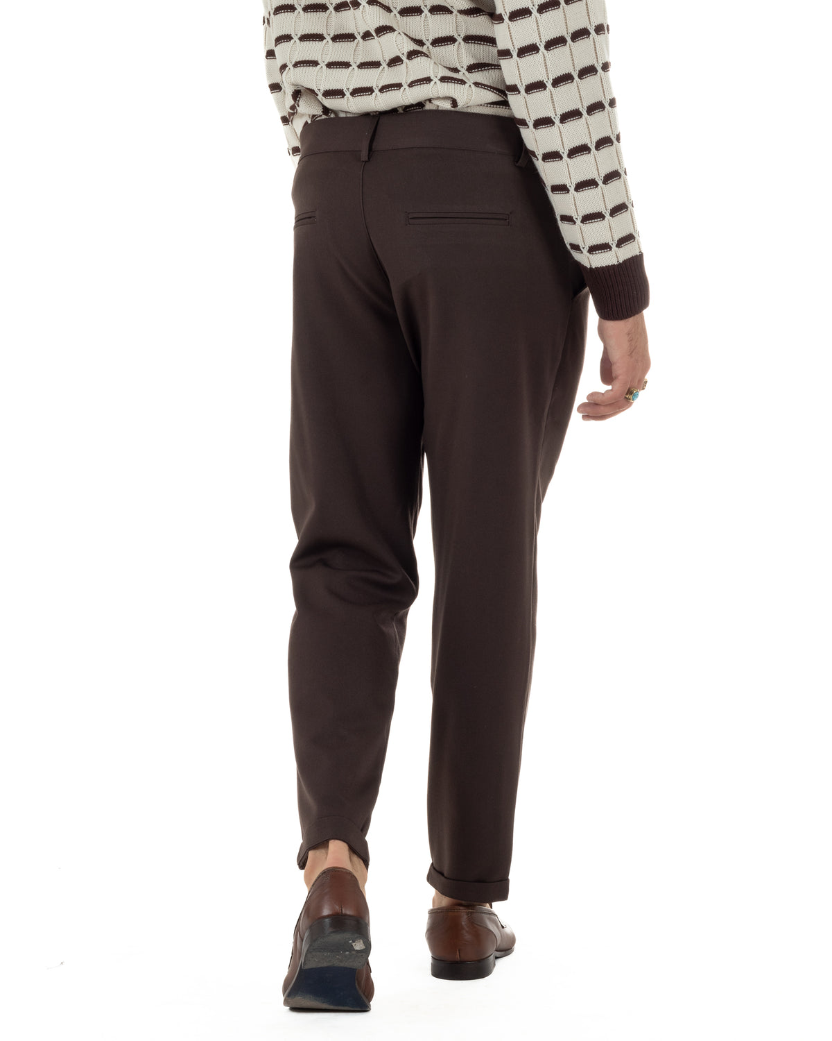 Pantaloni uomo viscosa eleganti affusolata con pinces marrone GIOSAL-P6535A
