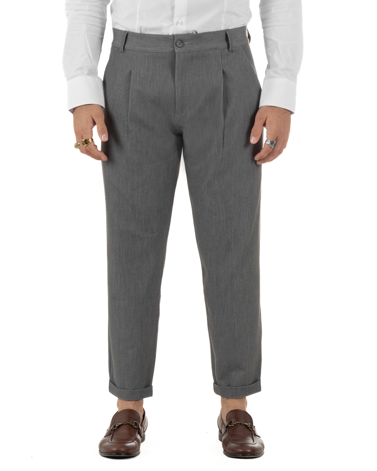 Pantaloni uomo viscosa eleganti affusolata con pinces grigio GIOSAL-P6536A