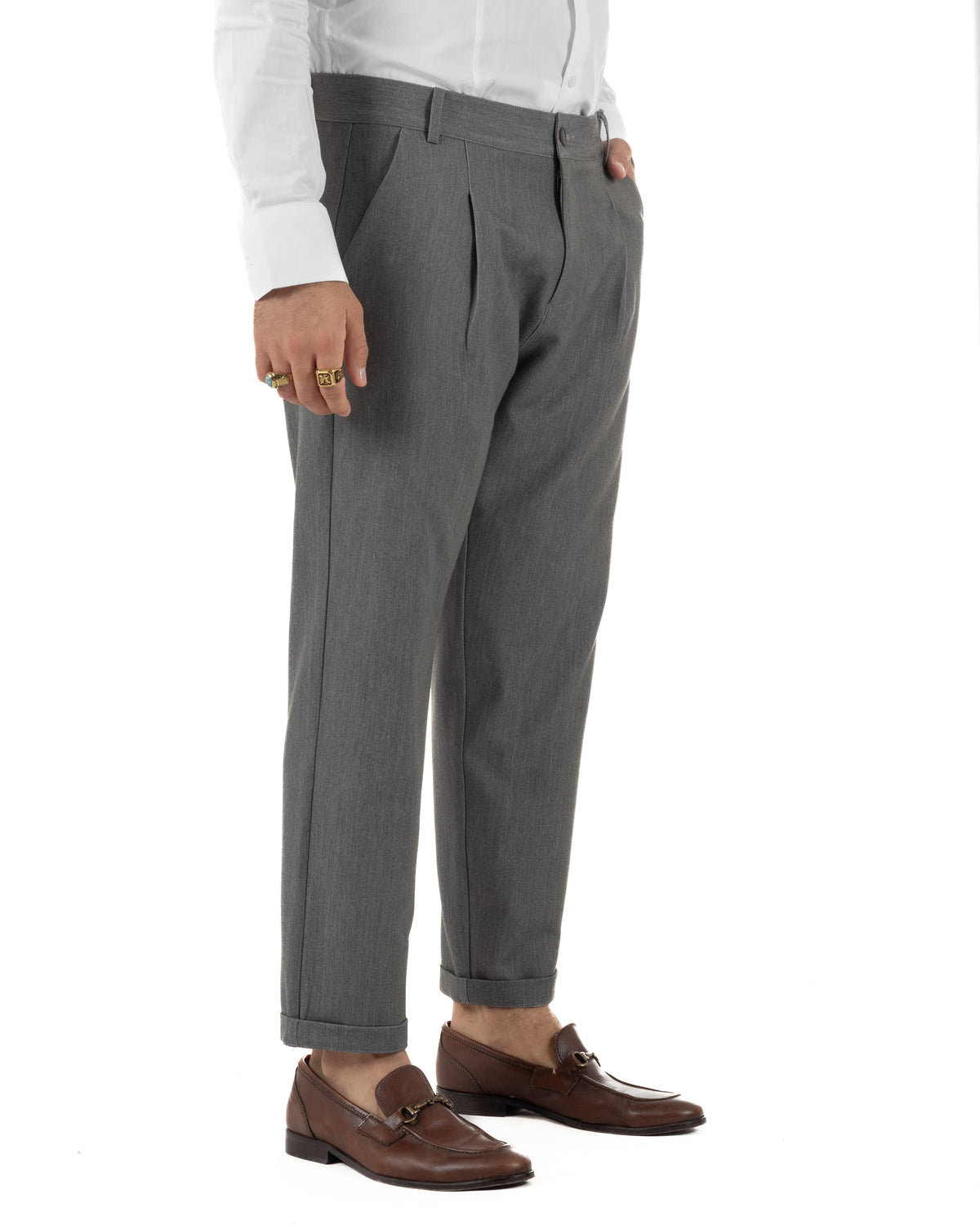 Pantaloni uomo viscosa eleganti affusolata con pinces grigio GIOSAL-P6536A