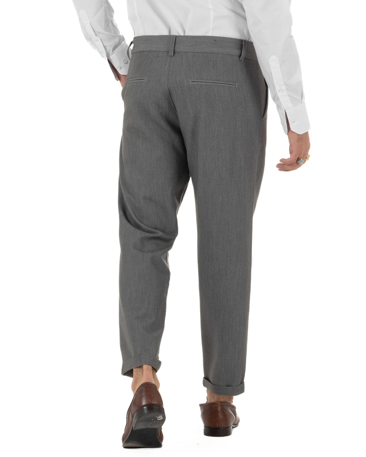 Pantaloni uomo viscosa eleganti affusolata con pinces grigio GIOSAL-P6536A