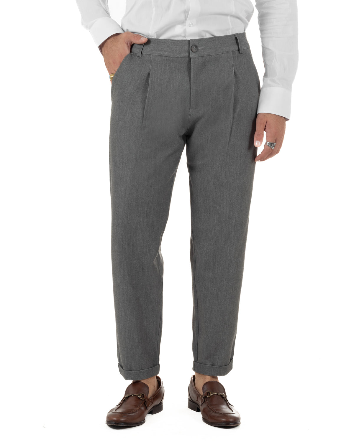 Pantaloni uomo viscosa eleganti affusolata con pinces grigio GIOSAL-P6536A