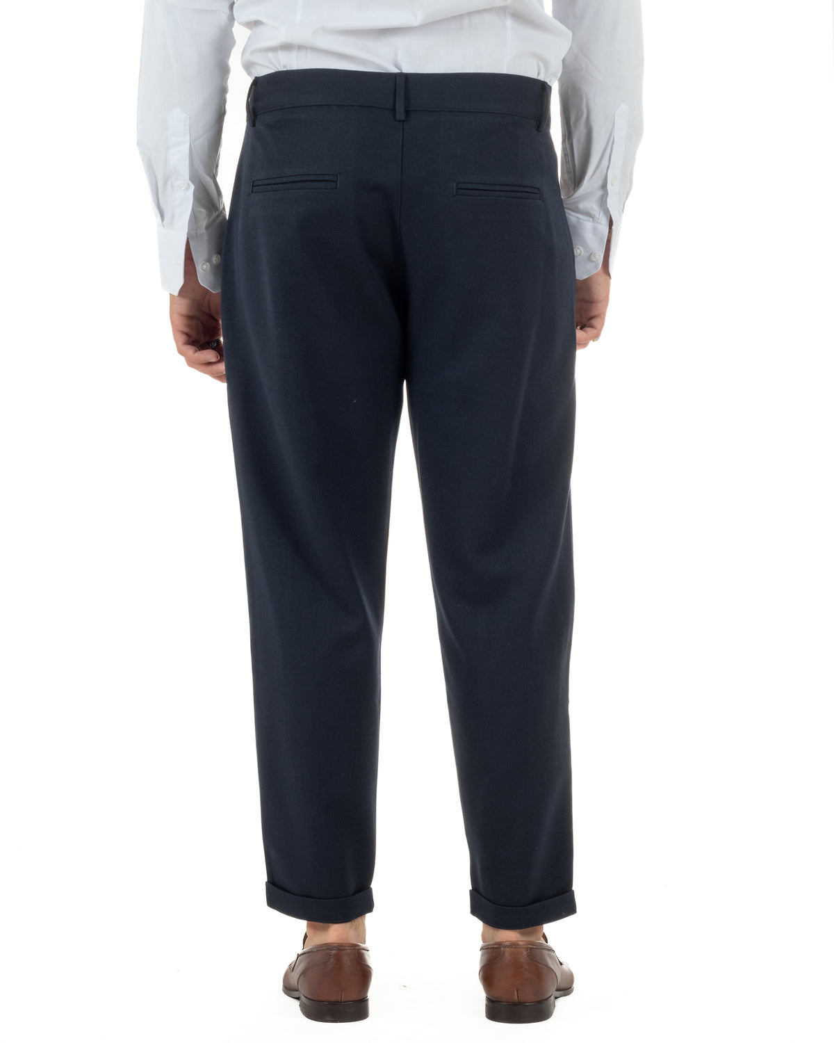 Pantaloni uomo viscosa eleganti affusolata con pinces blu GIOSAL-P6537A