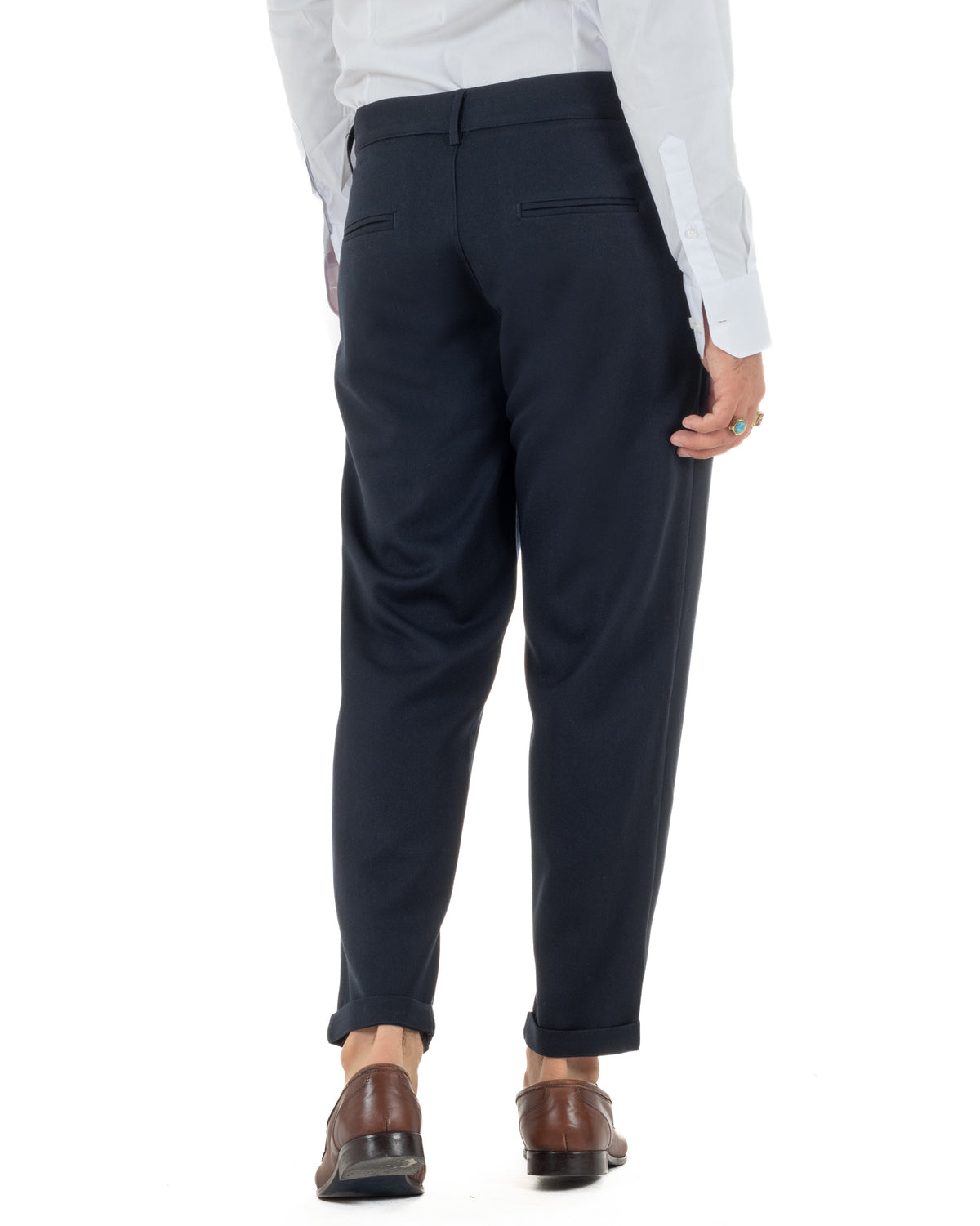 Pantaloni uomo viscosa eleganti affusolata con pinces blu GIOSAL-P6537A