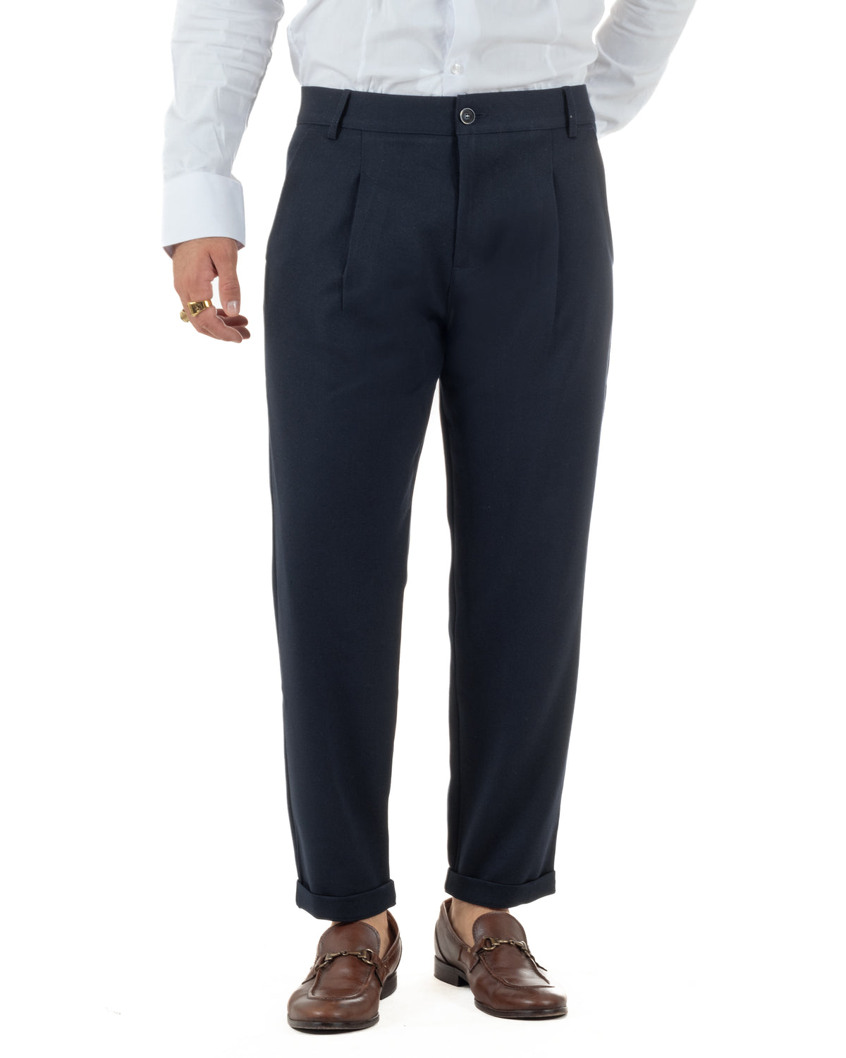 Pantaloni uomo viscosa eleganti affusolata con pinces blu GIOSAL-P6537A