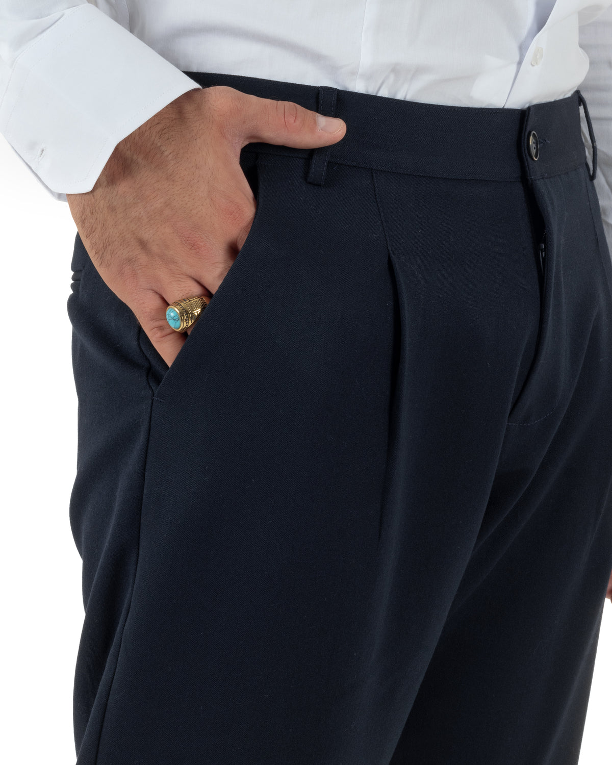 Pantaloni uomo viscosa eleganti affusolata con pinces blu GIOSAL-P6537A