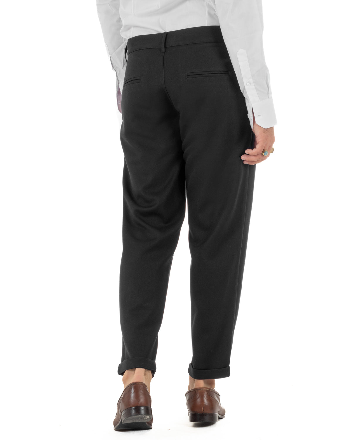 Pantaloni uomo viscosa eleganti affusolata con pinces nero GIOSAL-P6538A