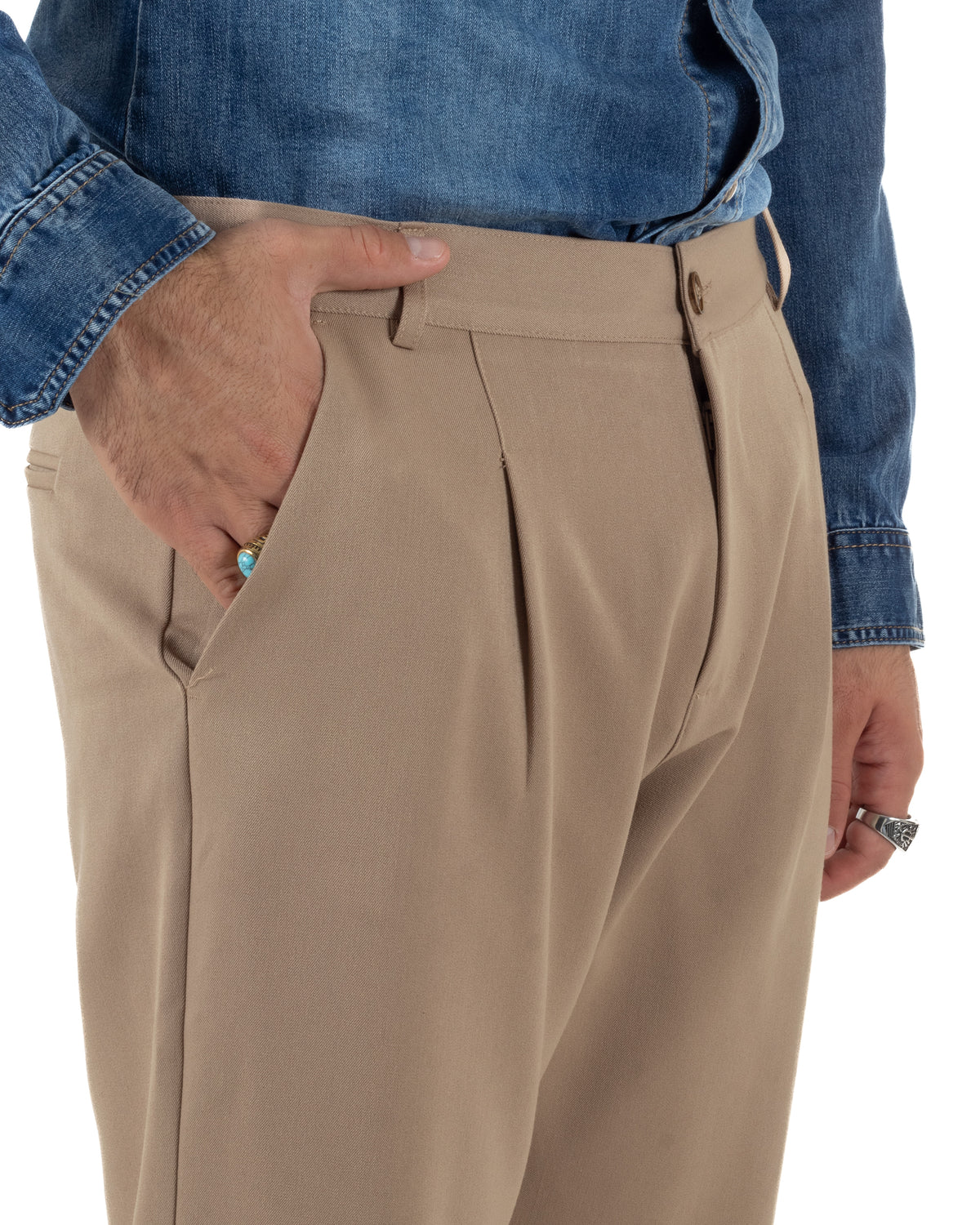 Pantaloni uomo viscosa eleganti affusolata con pinces beige GIOSAL-P6540A