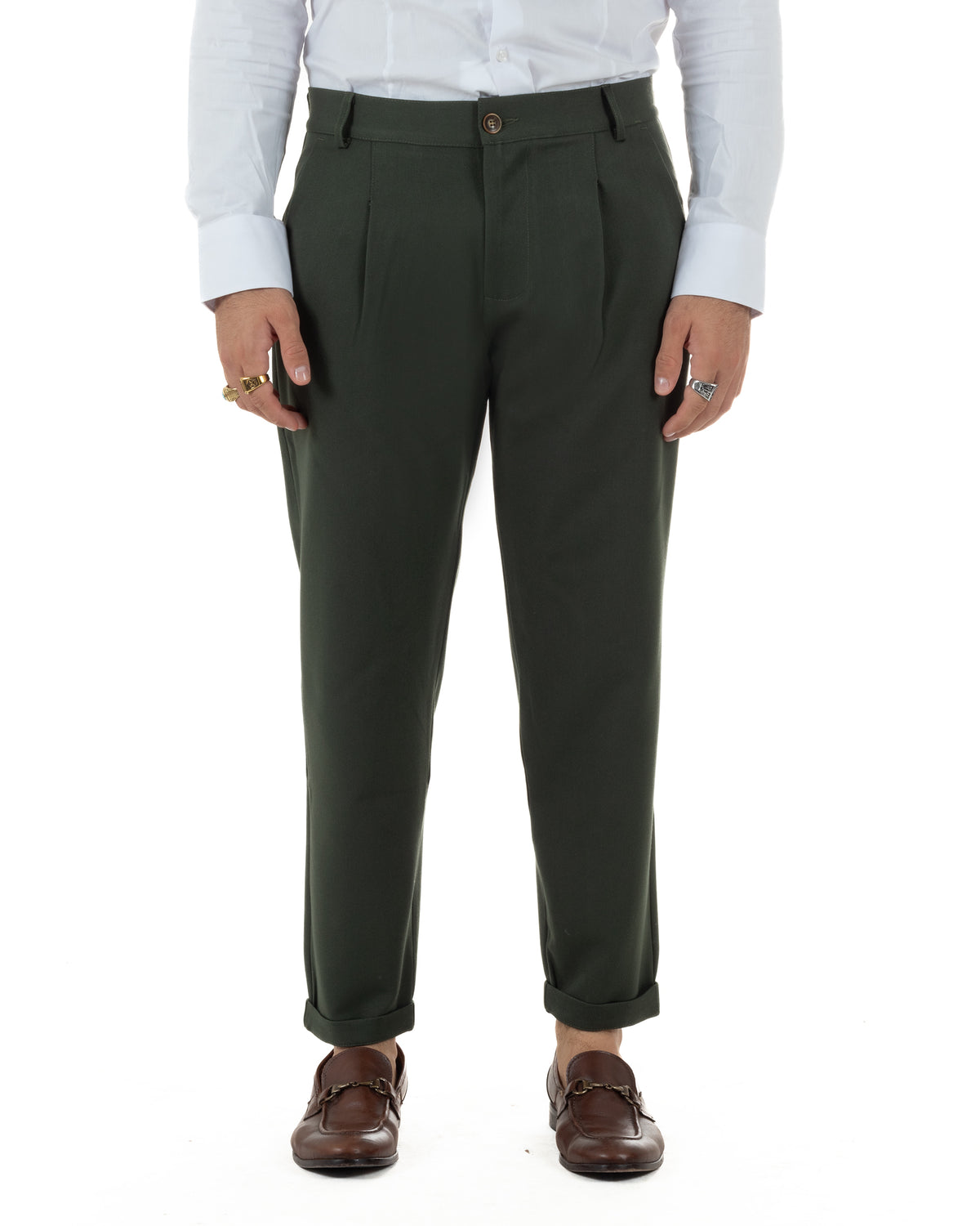 Pantaloni uomo viscosa eleganti affusolata con pinces verde GIOSAL-P6541A