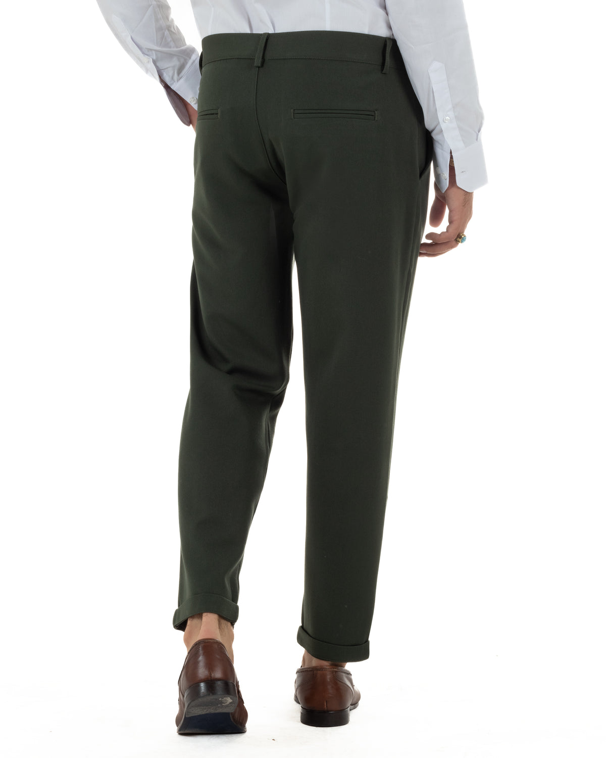 Pantaloni uomo viscosa eleganti affusolata con pinces verde GIOSAL-P6541A