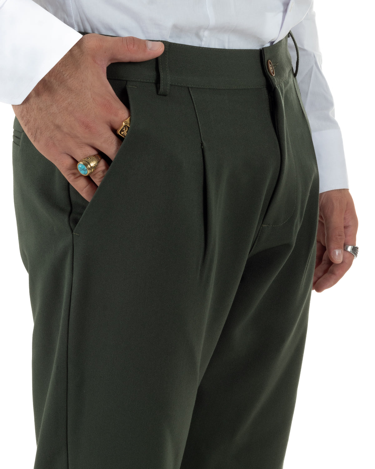 Pantaloni uomo viscosa eleganti affusolata con pinces verde GIOSAL-P6541A