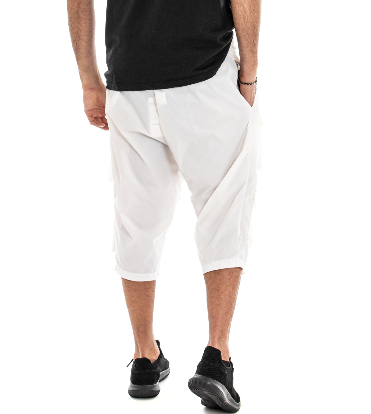 Bermuda Pantaloncino Corto Uomo Cargo Bianco Tessuto Lucido GIOSAL-PC1386A