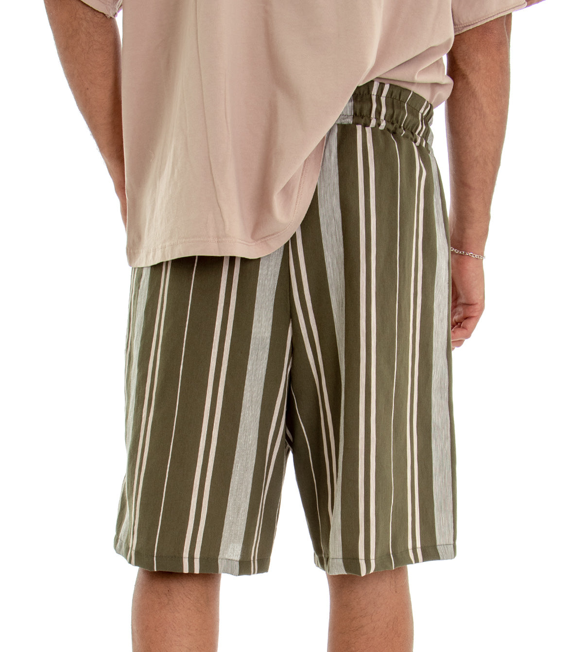 Bermuda Pantaloncino Uomo Shorts Rigato Verde Elastico GIOSAL-PC1542A