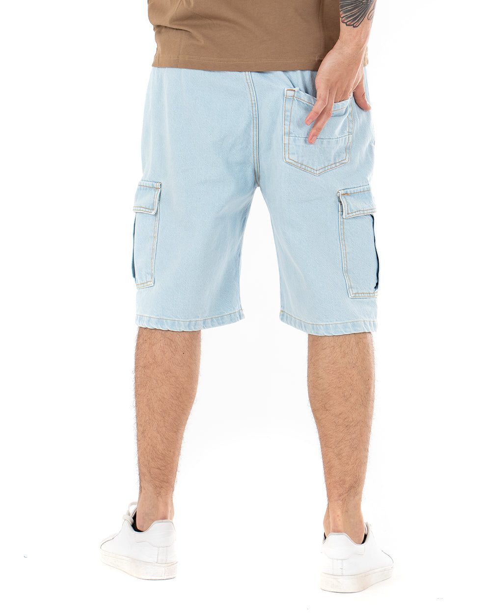 Bermuda Pantaloncino Corto Uomo Cargo Jeans Denim Chiaro GIOSAL-PC1751A